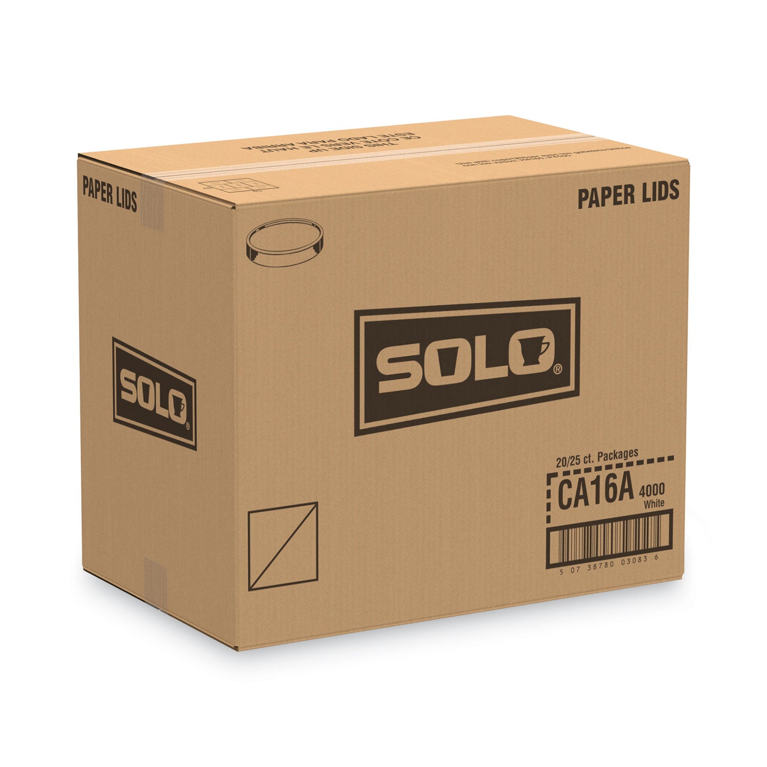 SOLO® Spiral-Wound Paper Hot Cup Lids, Fits 16 oz Hot Cups, Paper, White, 25/Sleeve, 20 Sleeves/Carton