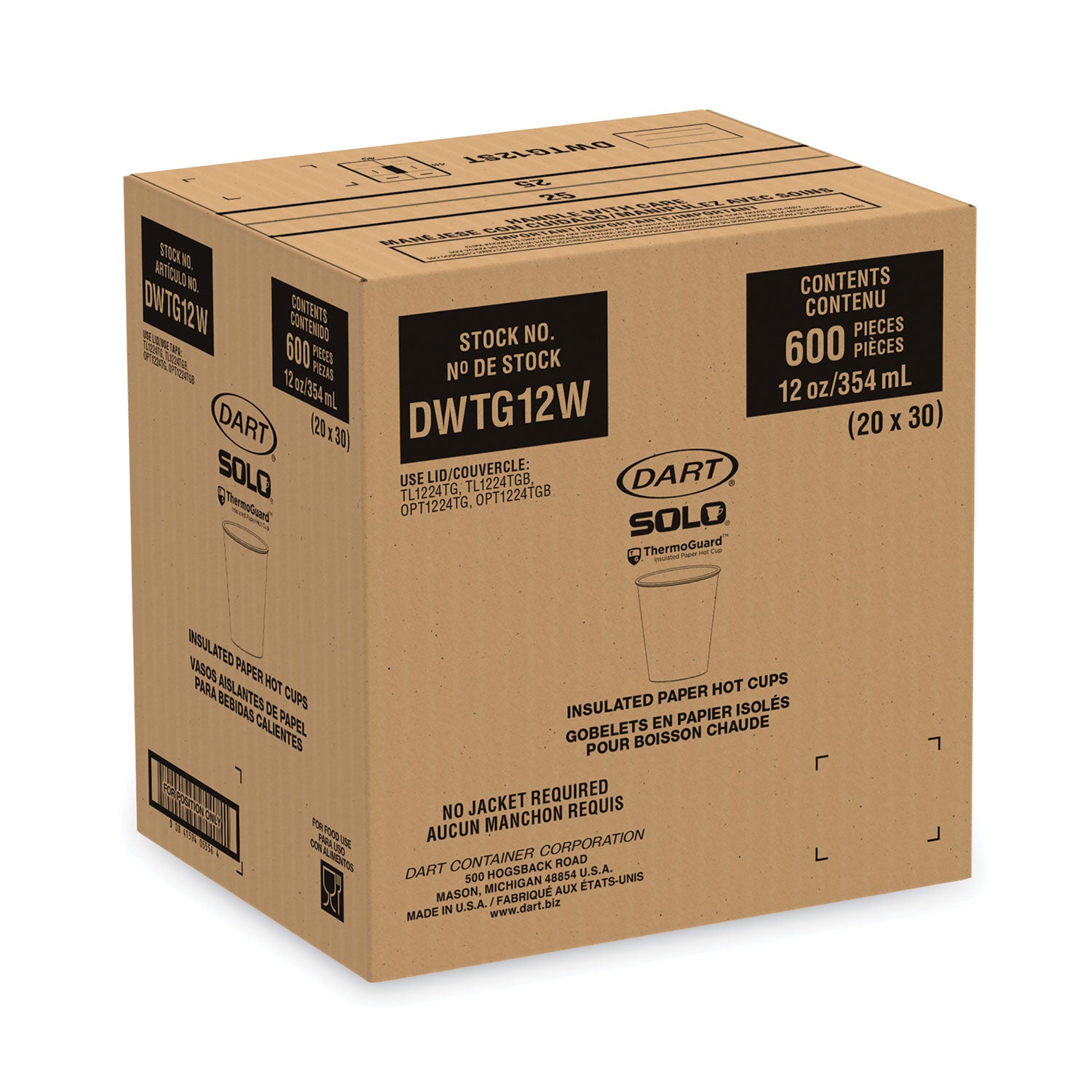 SOLO® Thermoguard Insulated Paper Hot Cups, 12 oz, White Sustainable Forest Design, 600/Carton