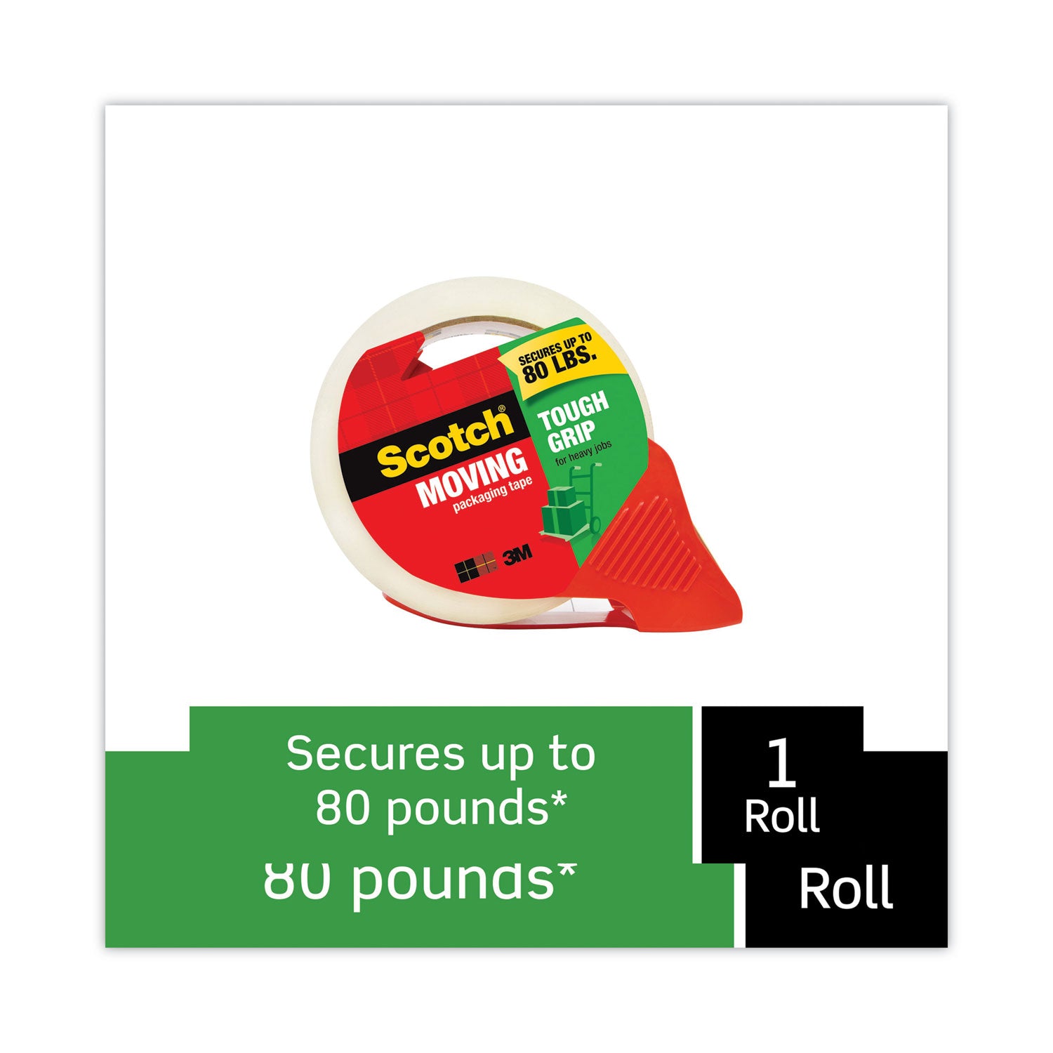 Scotch® Tough Grip Moving Packaging Tape With Dispenser, 3" Core, 1.88" X 54.6 Yds, Clear
