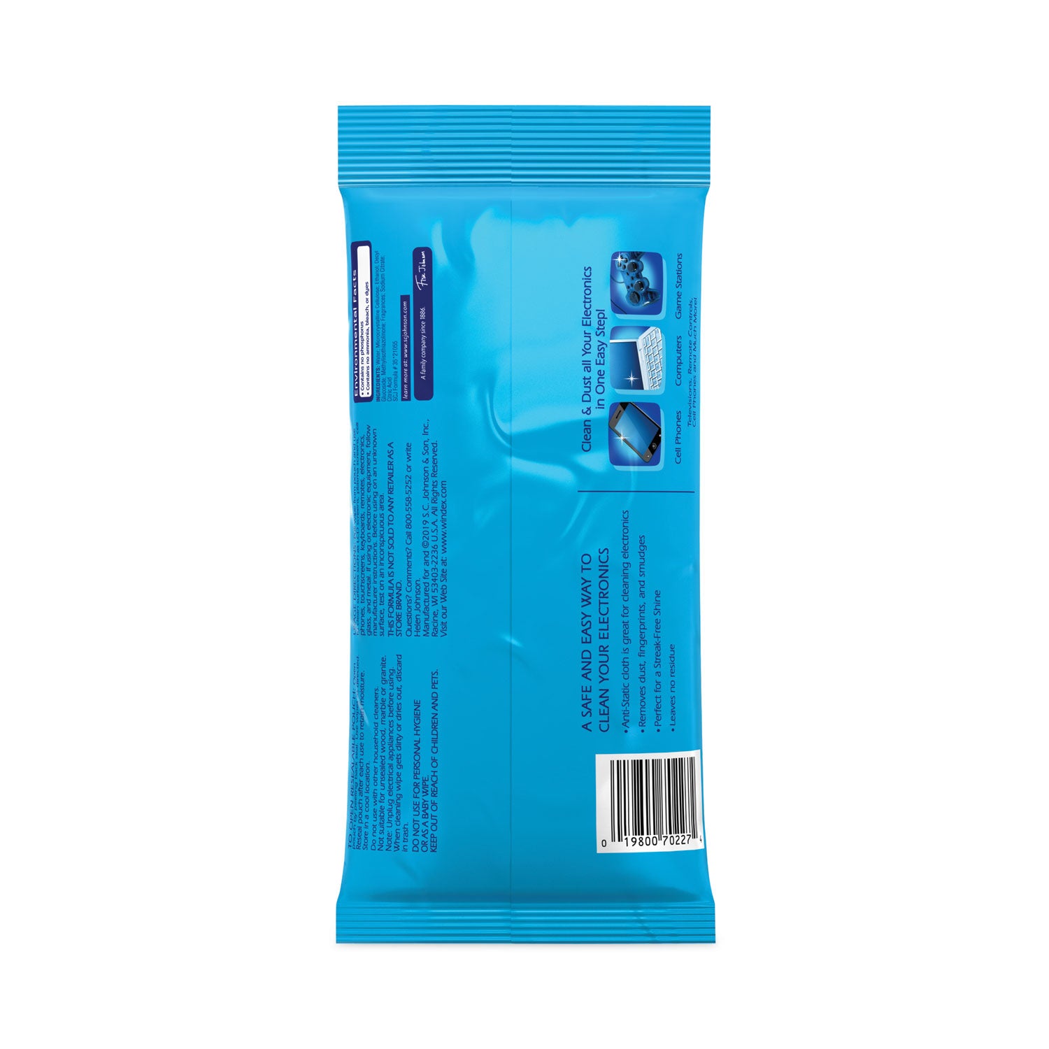 Windex® Electronics Cleaner, 1-Ply, 7 x 10, Neutral Scent, White, 25 Wipes