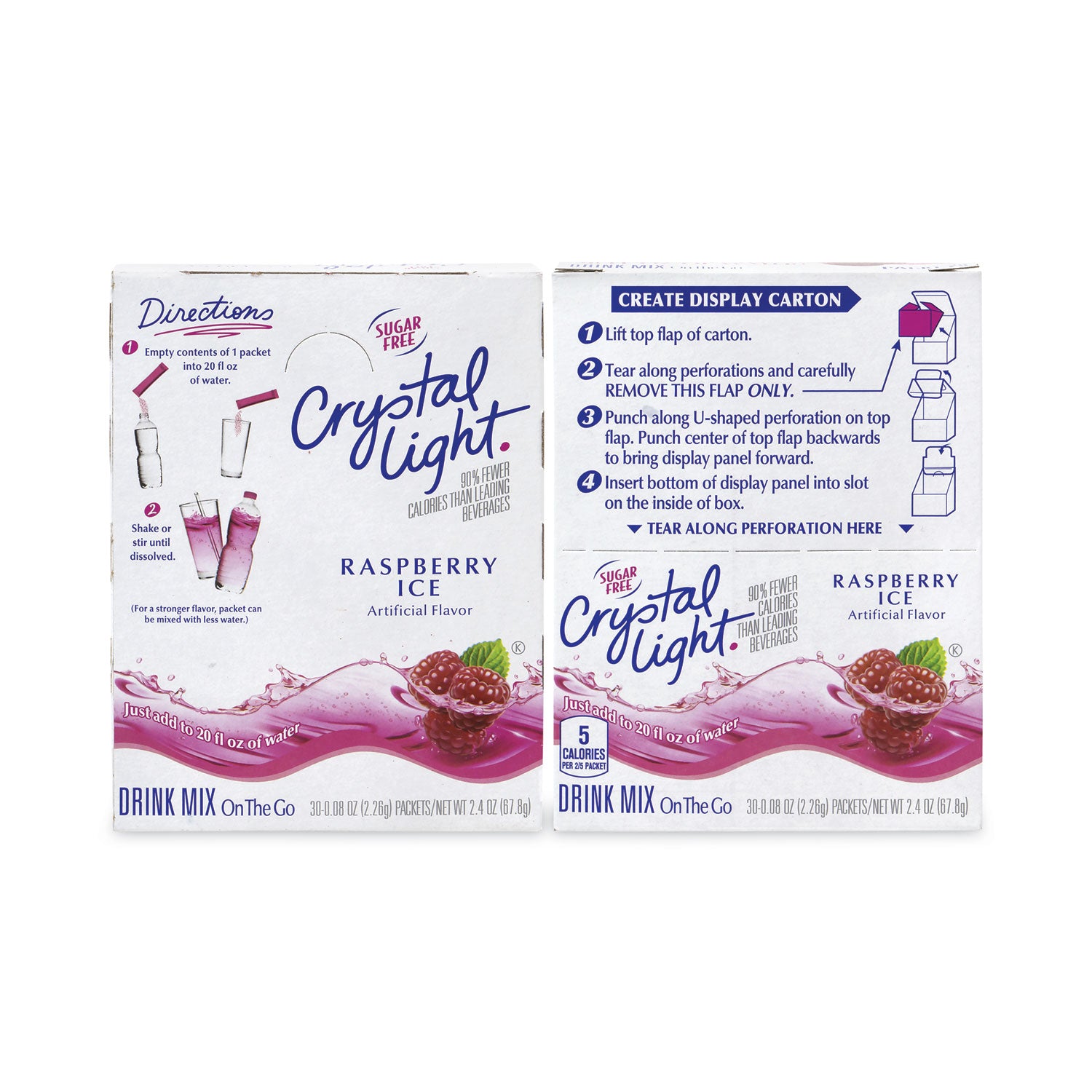 On-The-Go Sugar-Free Drink Mix, Raspberry Ice, 0.08 oz Single-Serving Tube, 30/Pk, 2 Packs/Carton