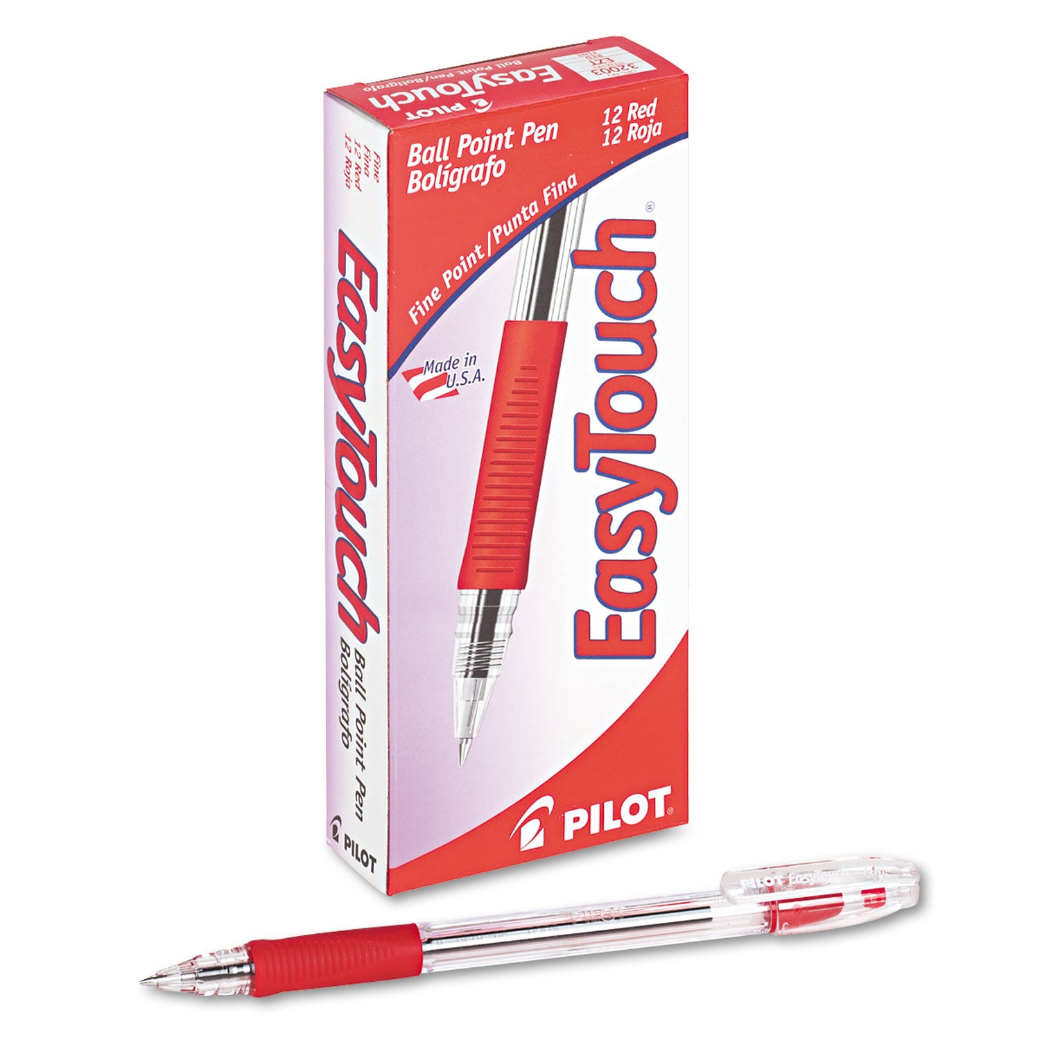 Pilot® EasyTouch Ballpoint Pen, Stick, Fine 0.7 mm, Red Ink, Clear/Red Barrel, Dozen