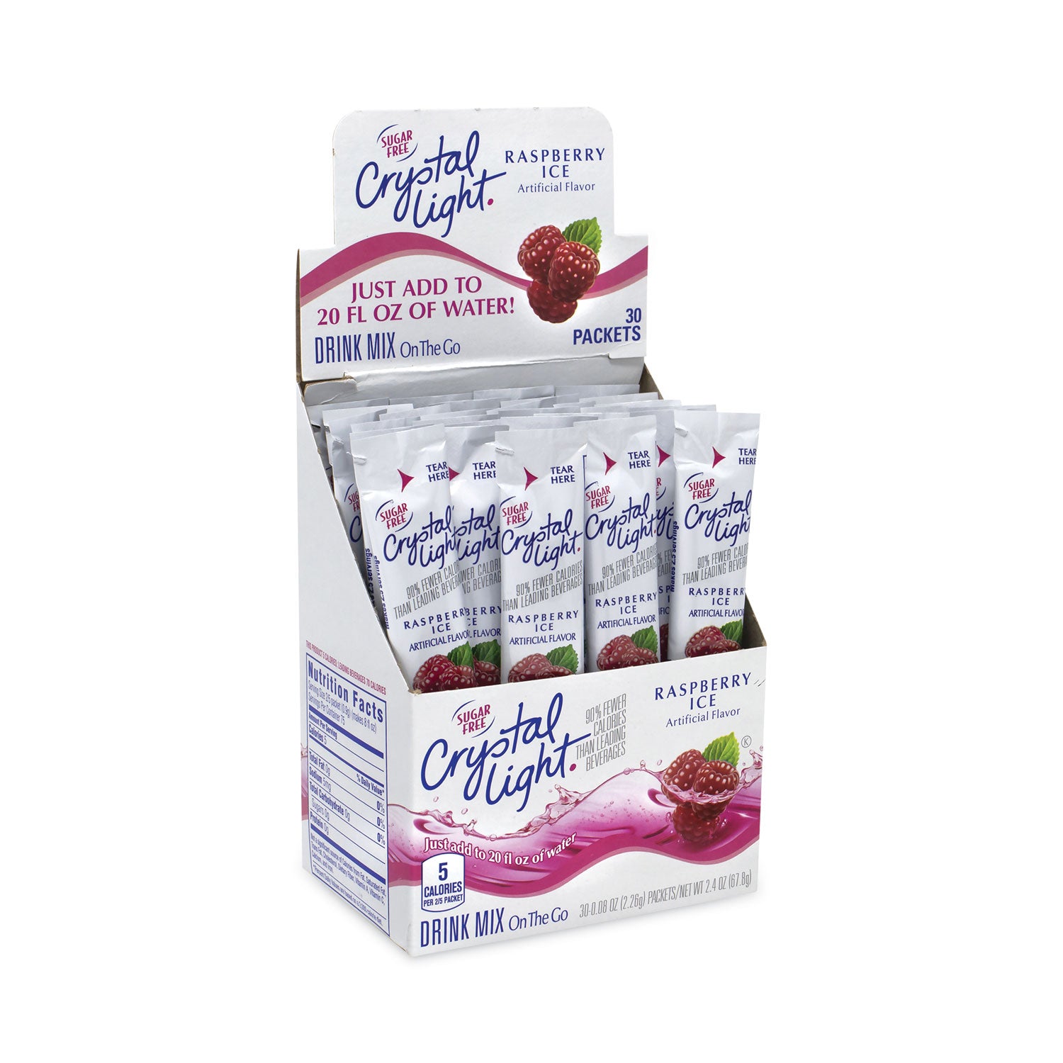 Crystal Light® On-The-Go Sugar-Free Drink Mix, Raspberry Ice, 0.08 oz Single-Serving Tube, 30/Pk, 2 Packs/Carton