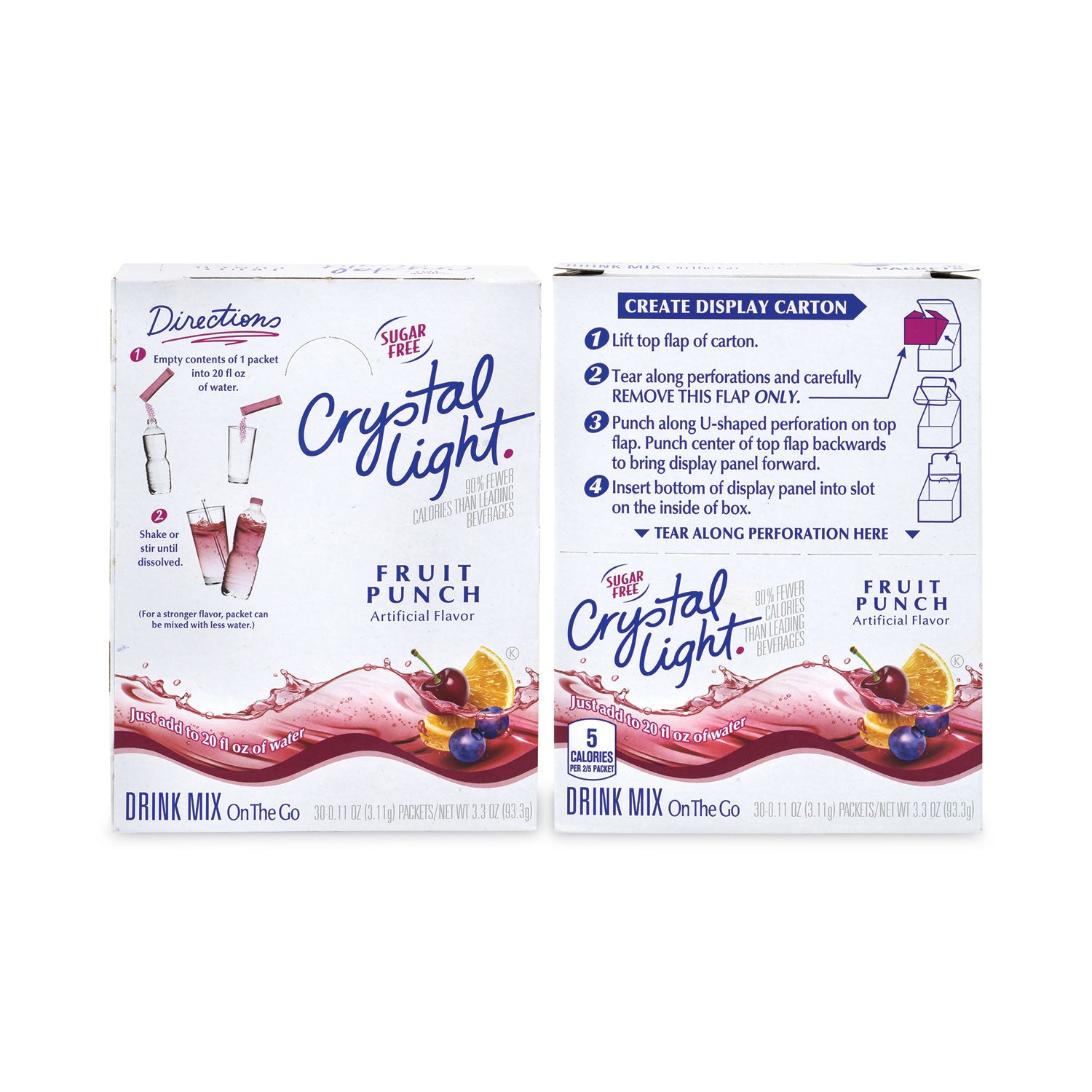 Crystal Light® On-The-Go Sugar-Free Drink Mix, Fruit Punch, 0.11 oz Single-Serving Tubes, 30/Box, 2 Boxes/Carton