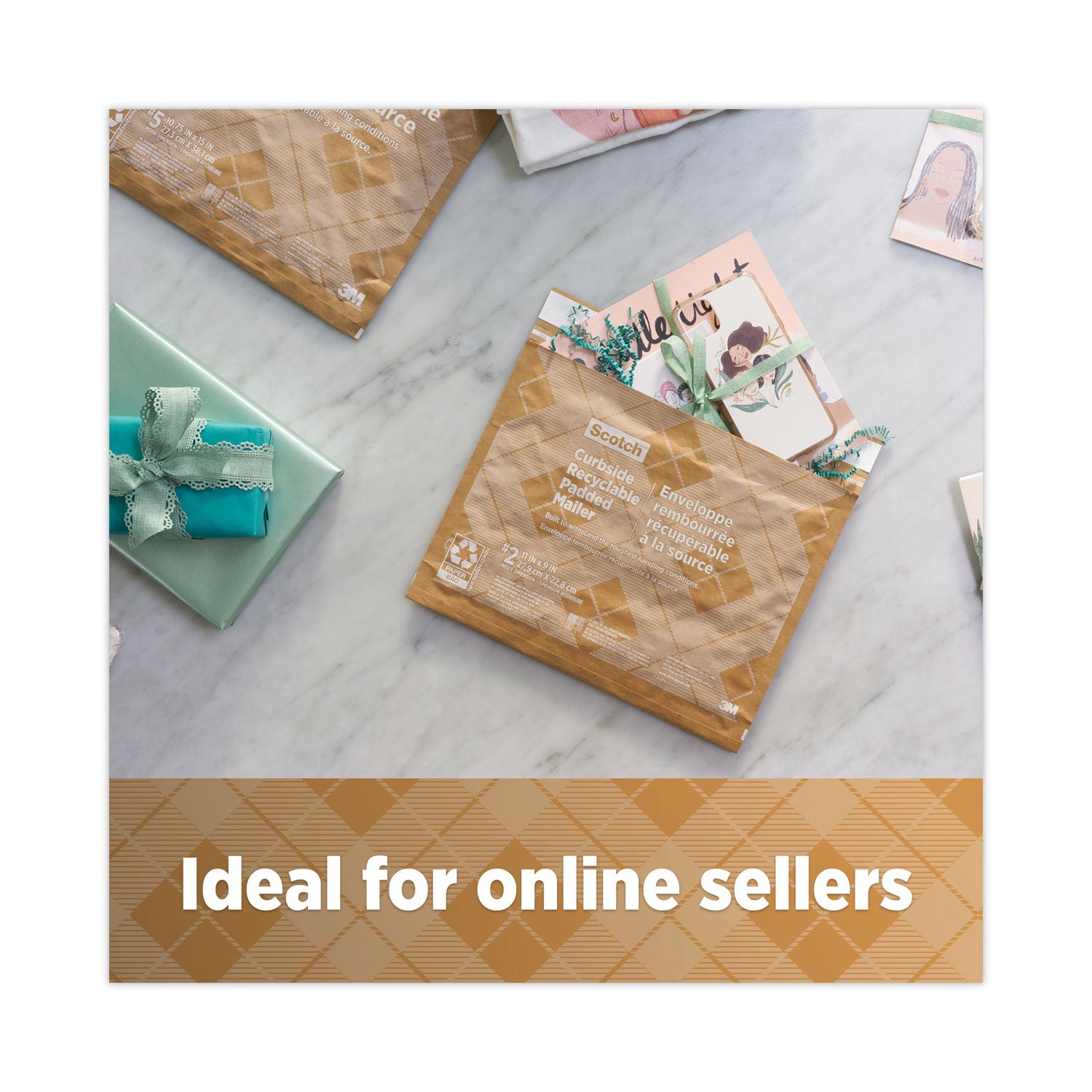 Scotch™ Curbside Recyclable Padded Mailer, #6, Bubble Cushion, Self-Adhesive Closure, 13.75 x 20, Natural Kraft, 50/Carton