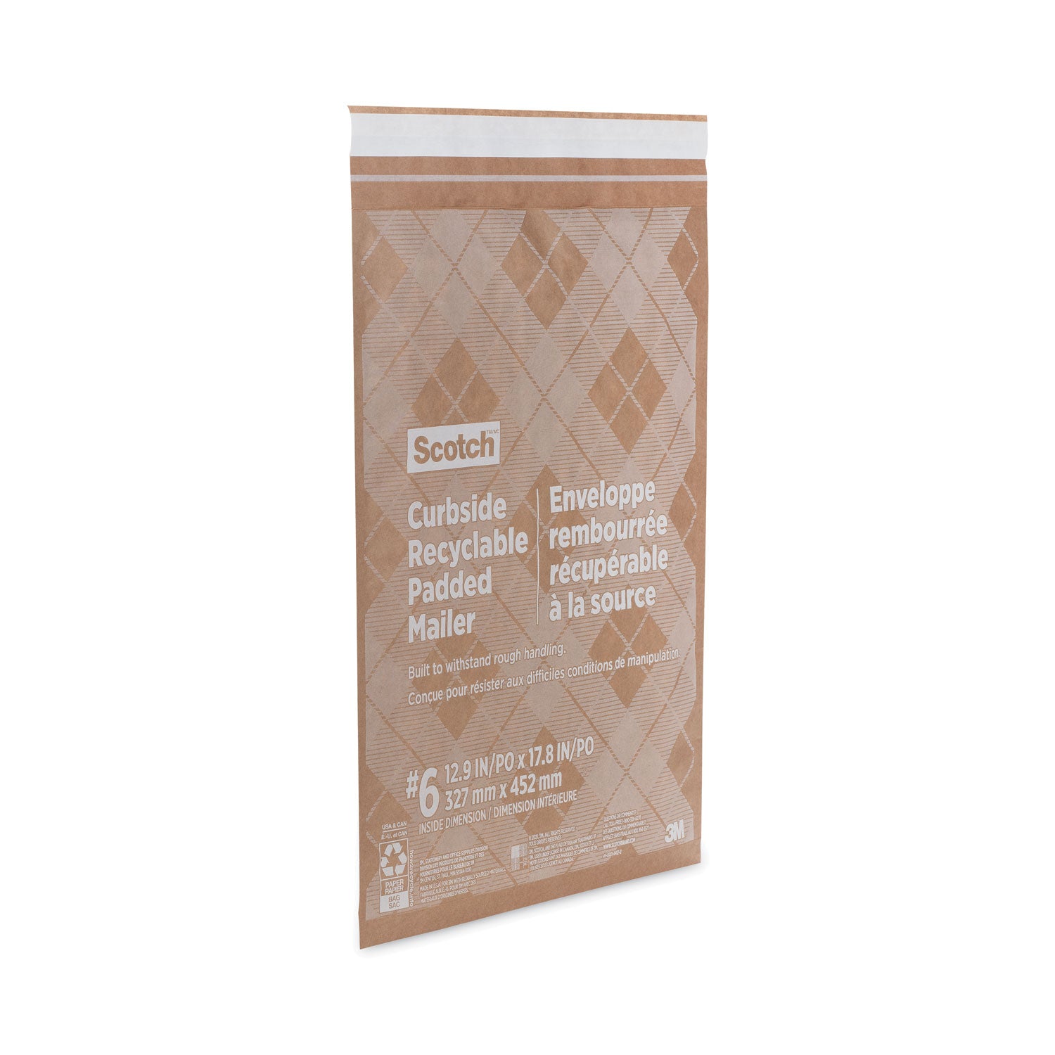 Scotch™ Curbside Recyclable Padded Mailer, #6, Bubble Cushion, Self-Adhesive Closure, 13.75 x 20, Natural Kraft, 50/Carton