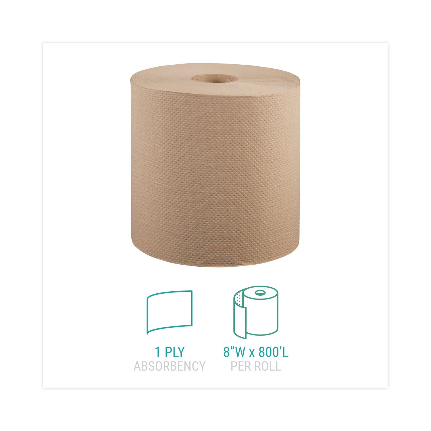 Windsoft® Hardwound Roll Towels, 1-Ply, 8" x 800 ft, Natural, 6 Rolls/Carton