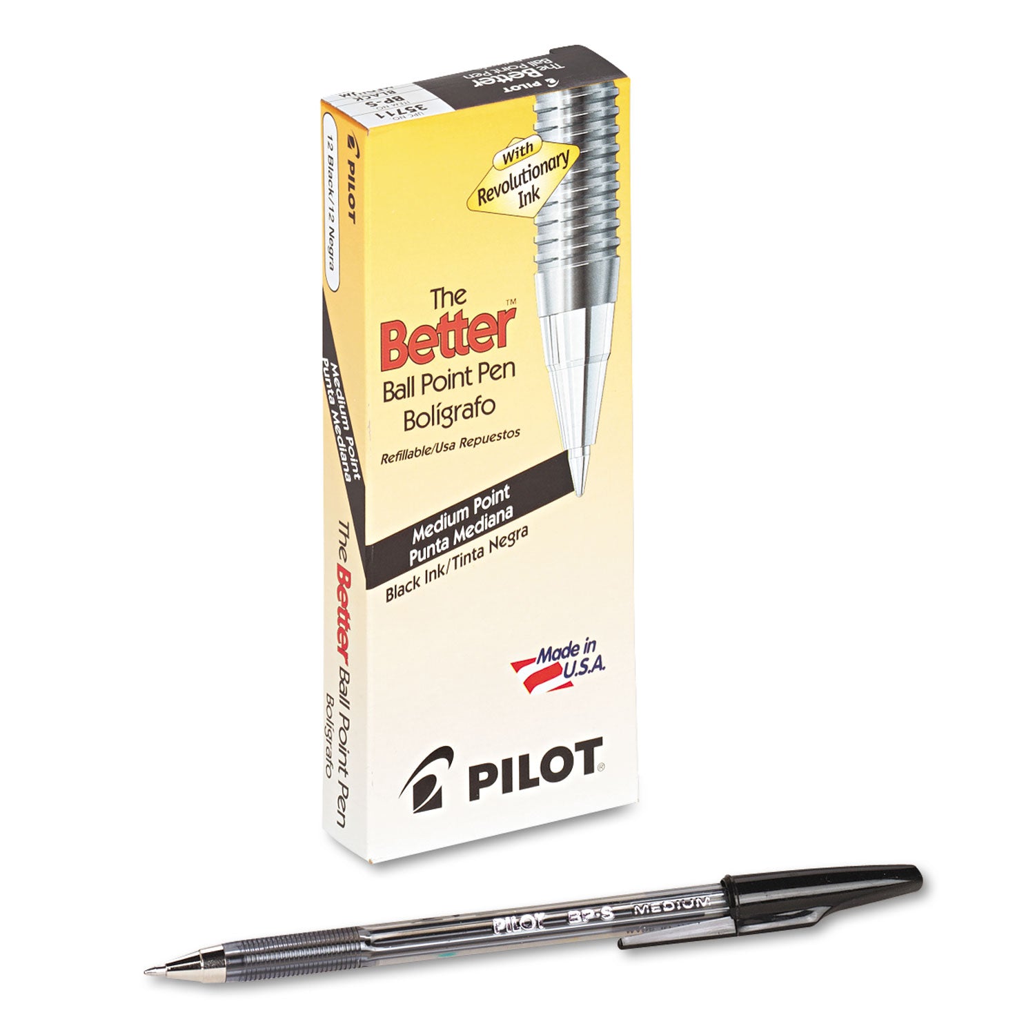 Pilot® Better Ballpoint Pen, Stick, Medium 1 Mm, Black Ink, Smoke Barrel, Dozen