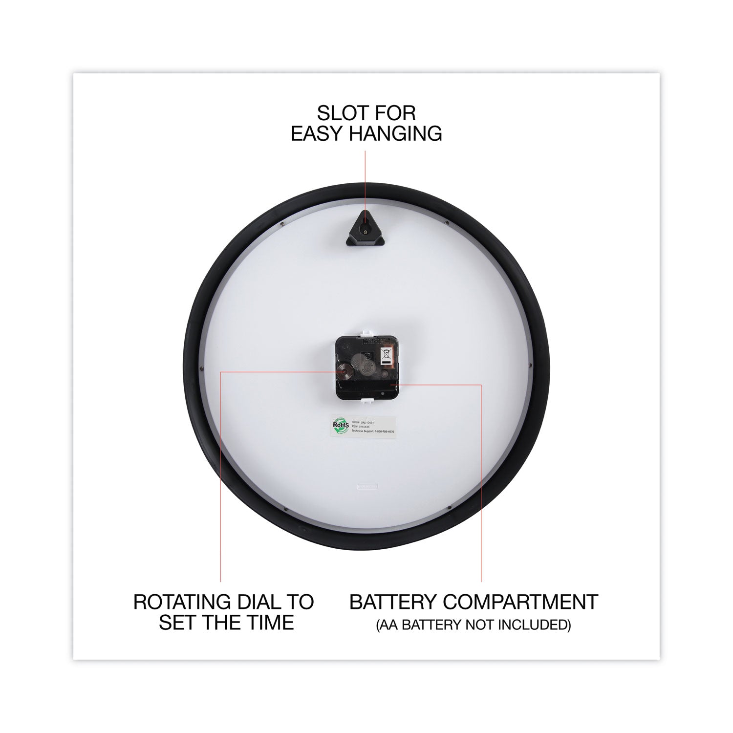 Universal® Classic Round Wall Clock, 12.63" Overall Diameter, Black Case, 1 Aa (sold Separately)