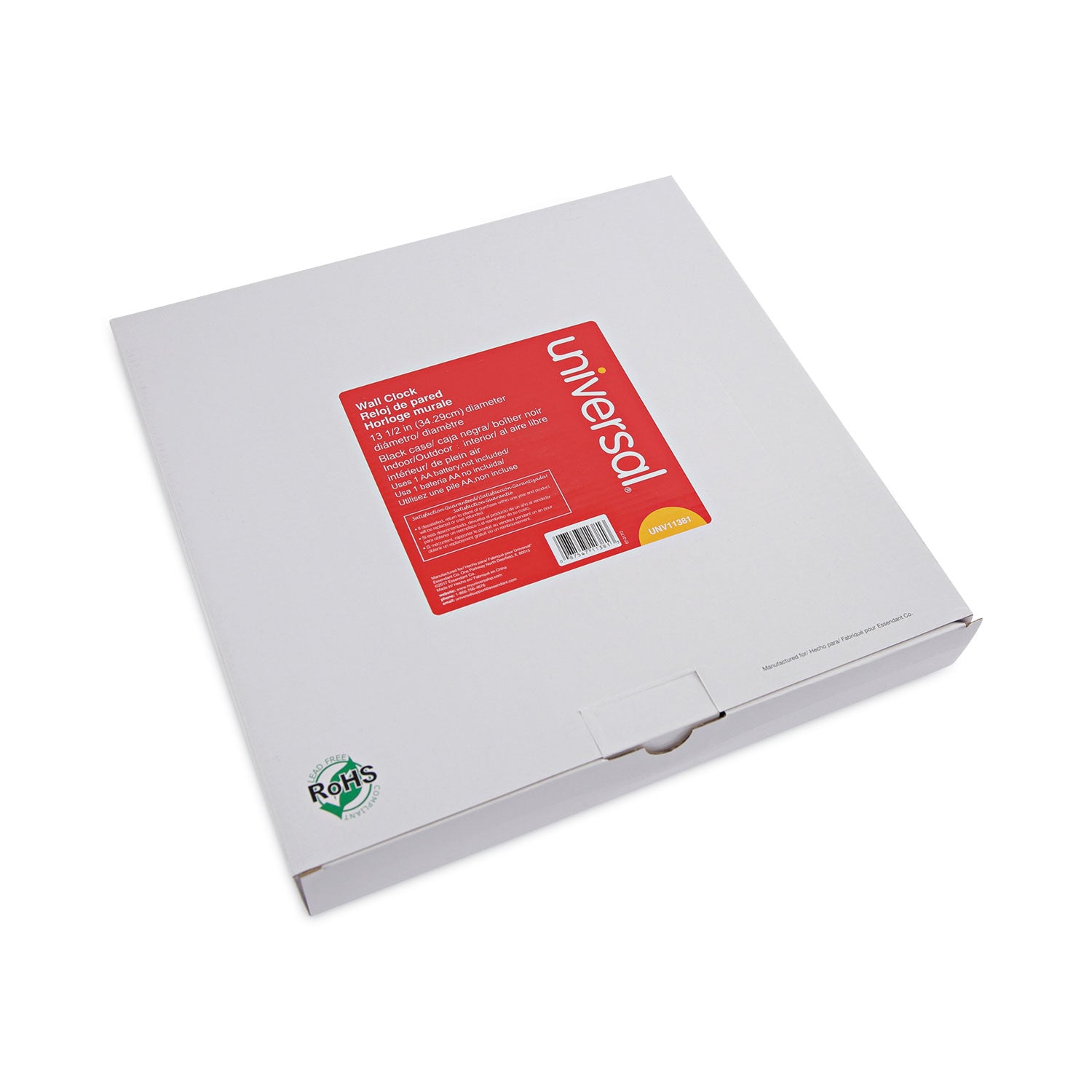 Universal® Indoor/outdoor Round Wall Clock, 13.5" Overall Diameter, Black Case, 1 Aa (sold Separately)