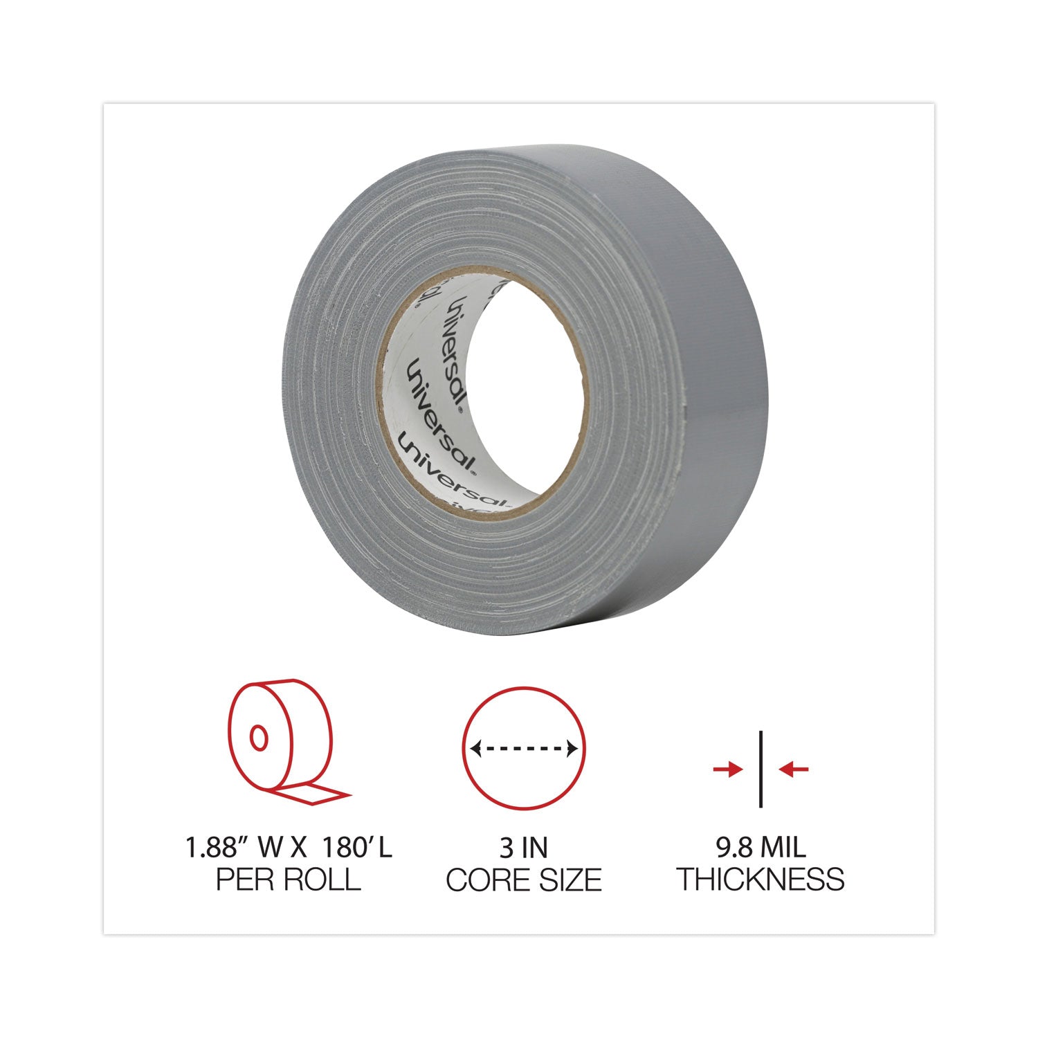 Universal® General-Purpose Duct Tape, 3" Core, 1.88" X 60 Yds, Silver