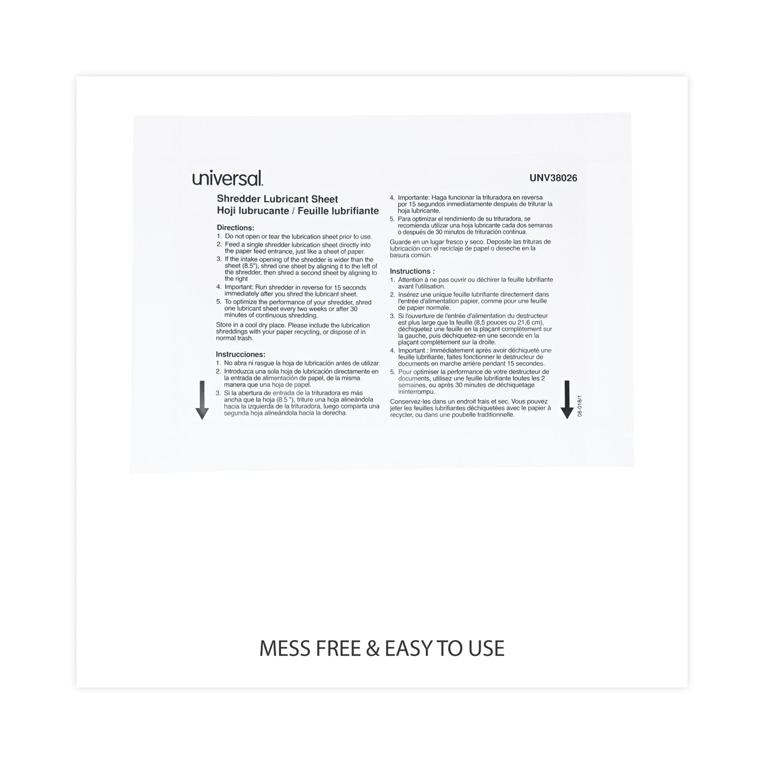 Universal® Shredder Lubricant Sheets, 8.4 x 5.9, 24 Sheets/Pack