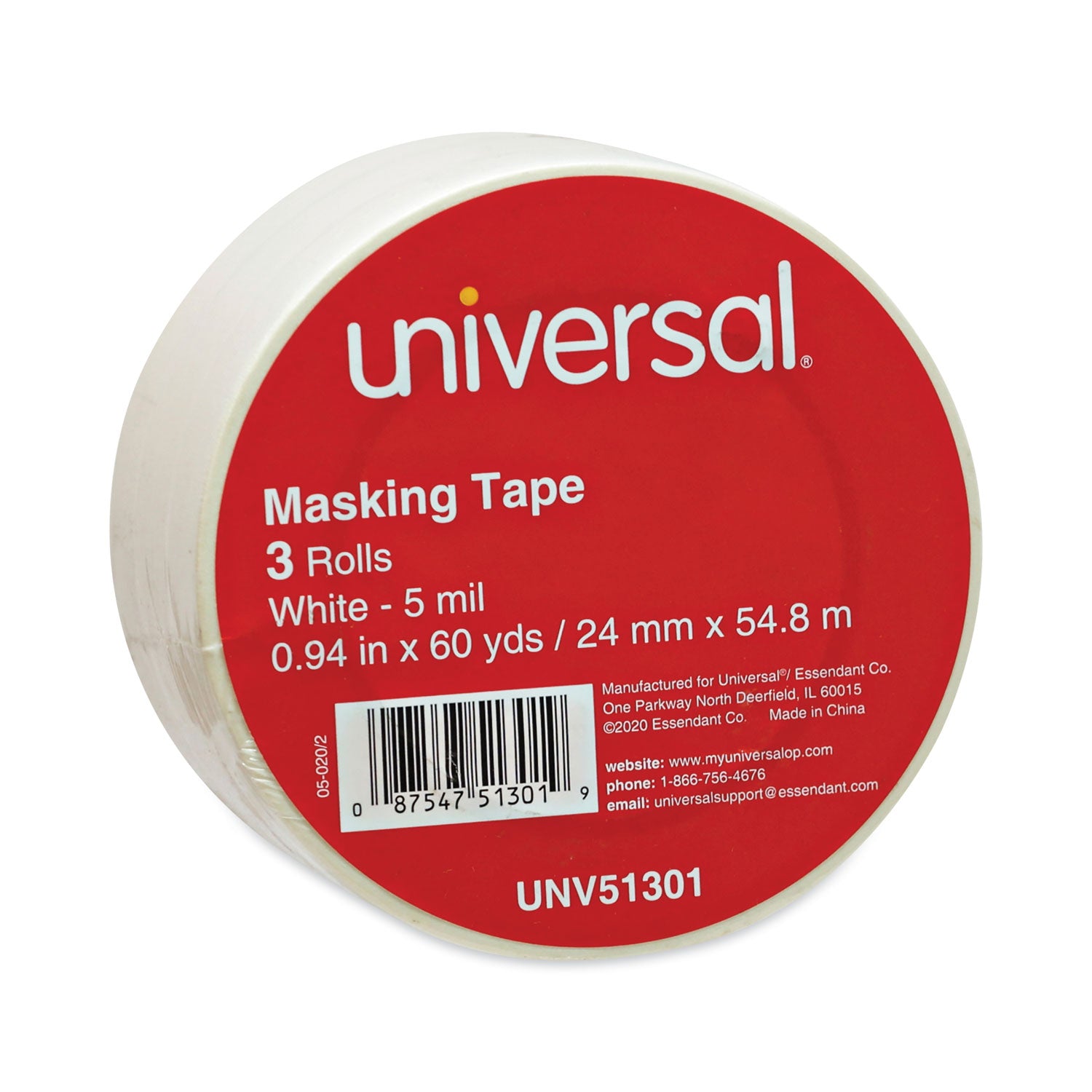 Universal® General-Purpose Masking Tape, 3" Core, 24 Mm X 54.8 M, Beige, 3/pack