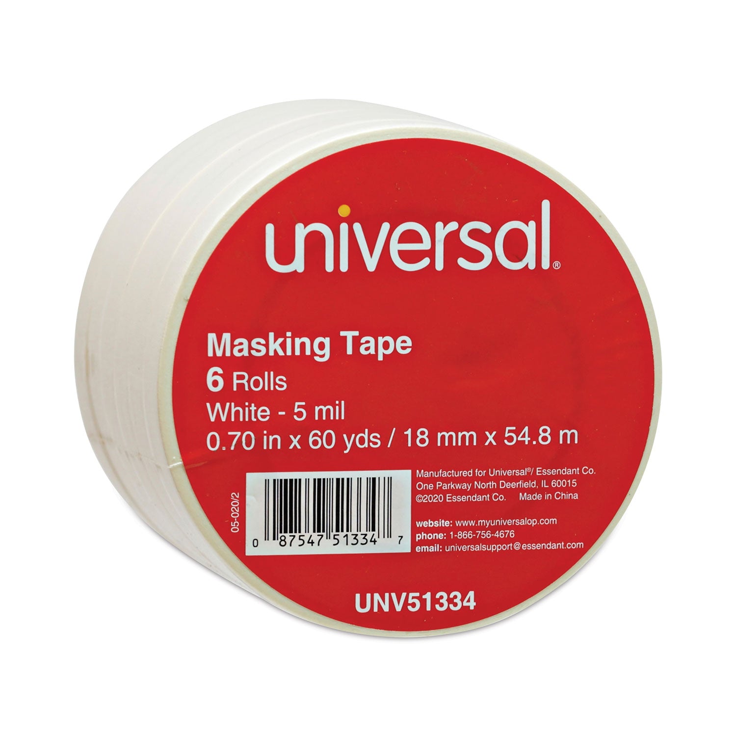 Universal® Removable General-Purpose Masking Tape, 3" Core, 18 Mm X 54.8 M, Beige, 6/pack