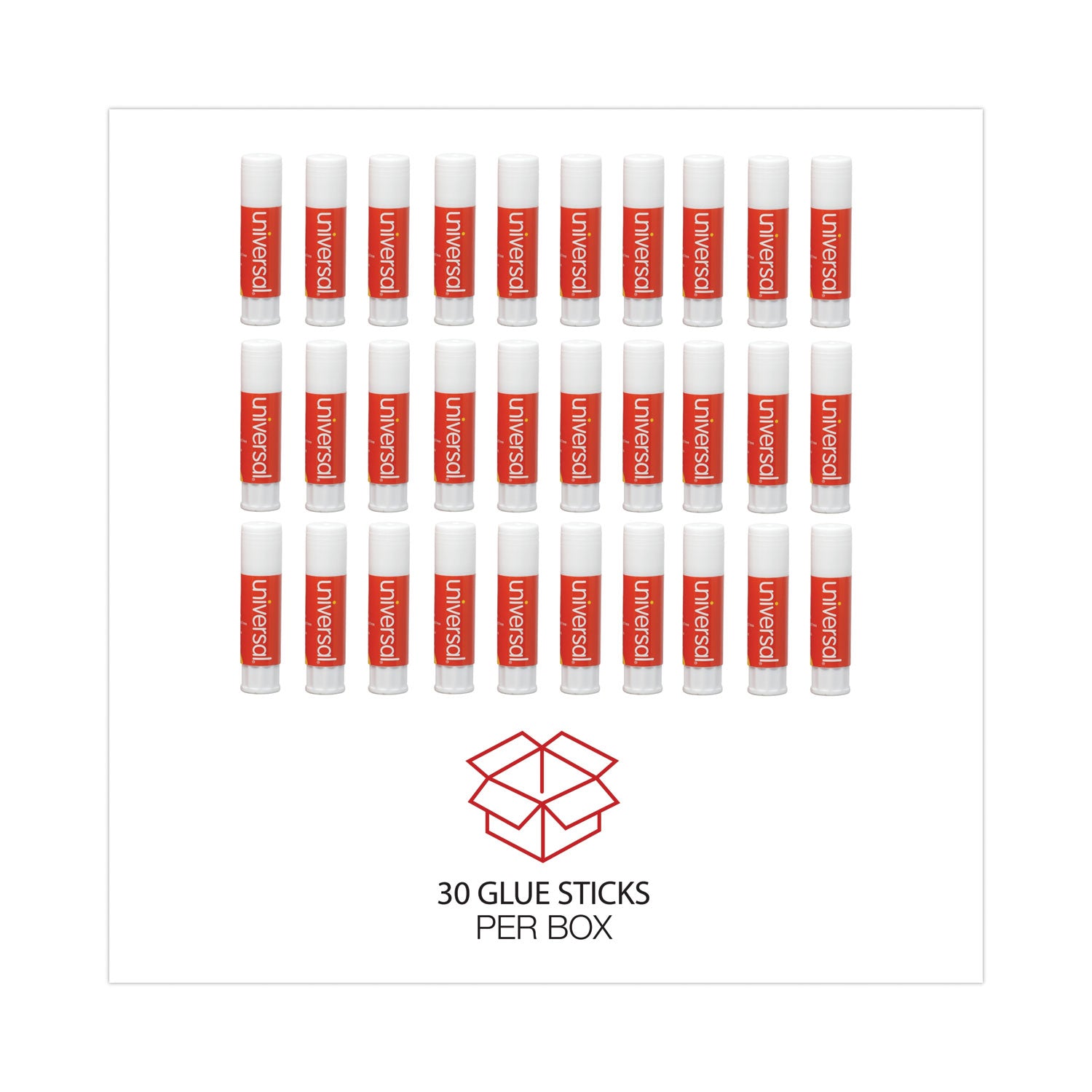 Universal® Glue Stick Value Pack, 0.28 Oz, Applies And Dries Clear, 30/pack