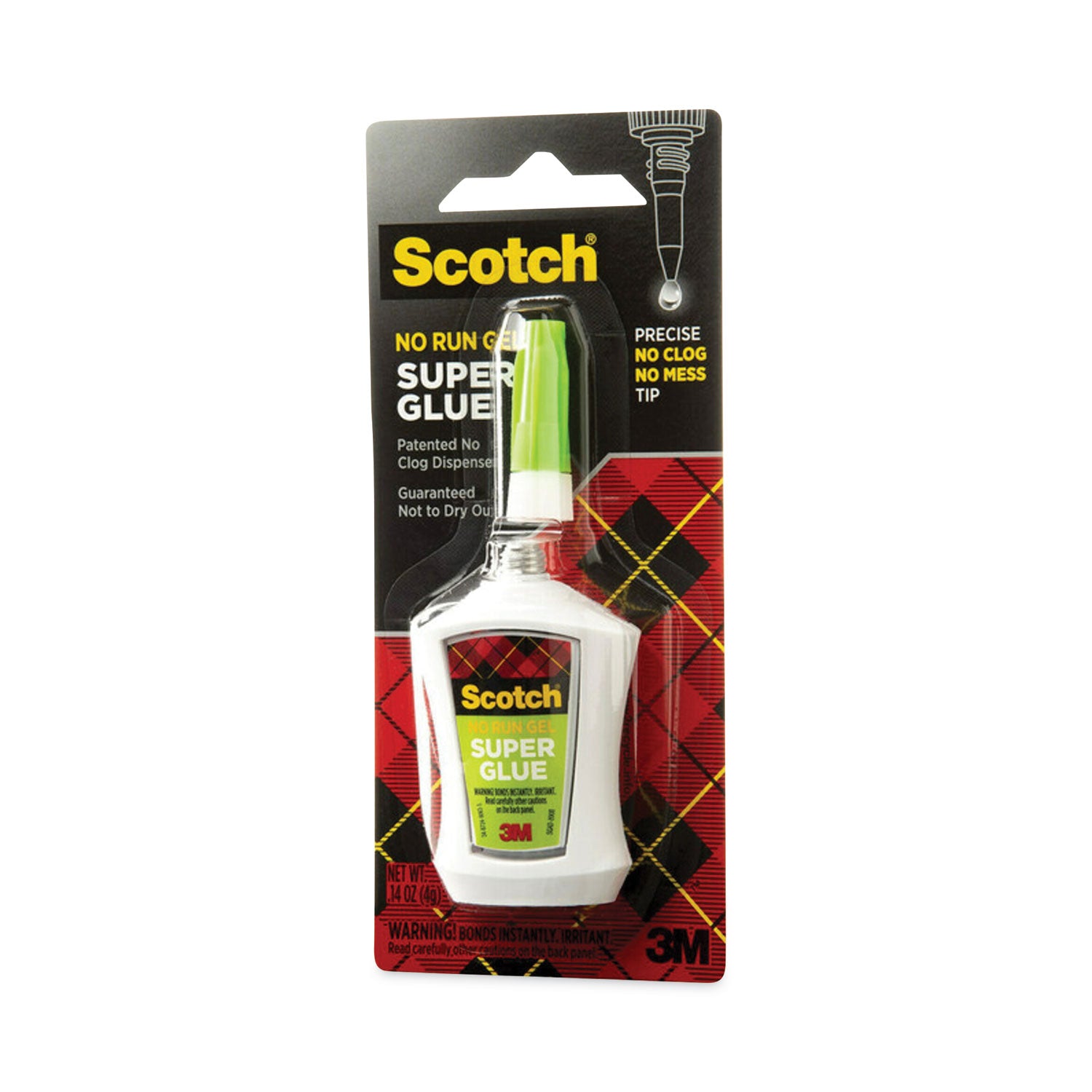Scotch® Super Glue No-Run Gel With Precision Applicator, 0.14 Oz, Dries Clear