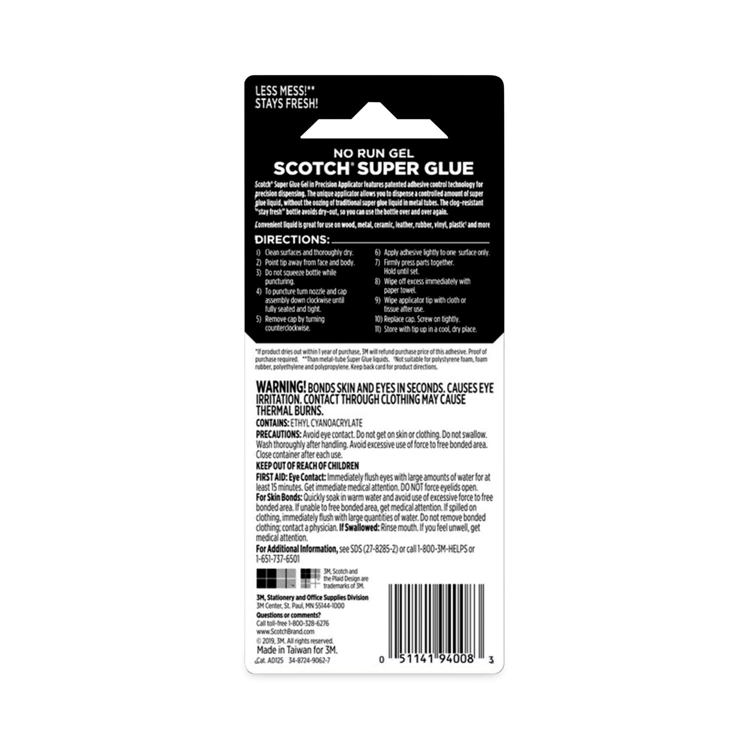 Scotch® Super Glue No-Run Gel With Precision Applicator, 0.14 Oz, Dries Clear