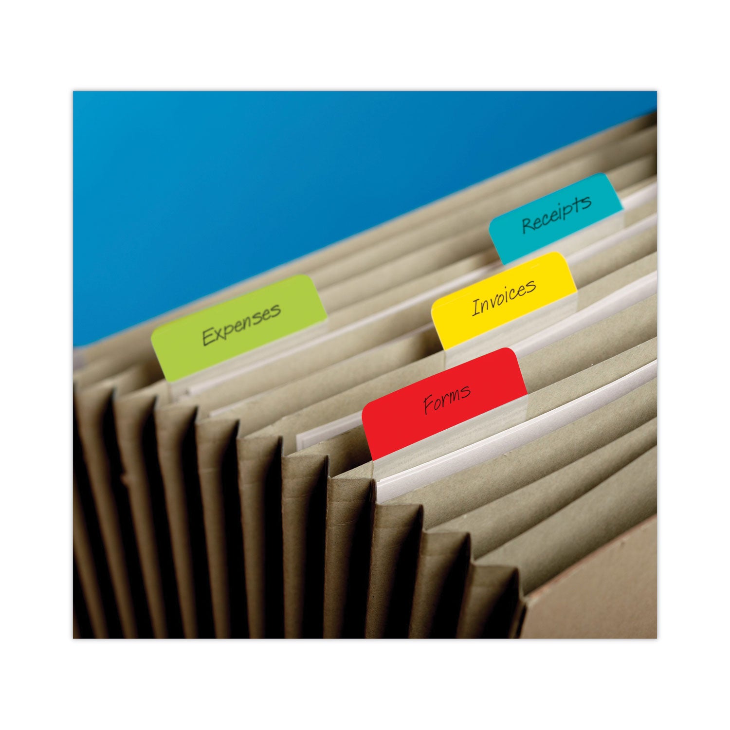 Post-it® Tabs 2" Plain Solid Color Angled Tabs, 1/5-Cut, Assorted Colors, 2" Wide, 24/Pack