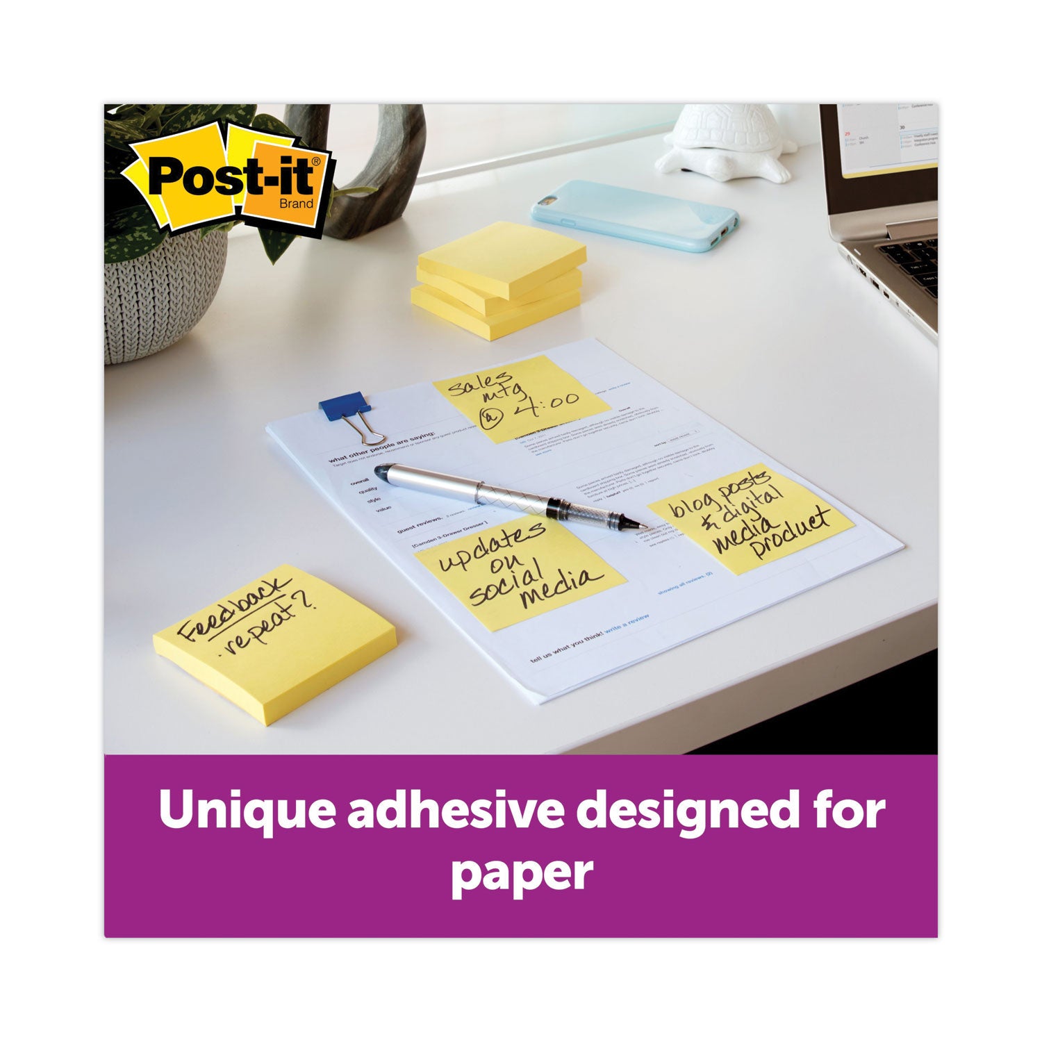 Post-it® Greener Notes Original Recycled Note Pad Cabinet Pack, 3" x 3", Canary Yellow, 75 Sheets/Pad, 24 Pads/Pack