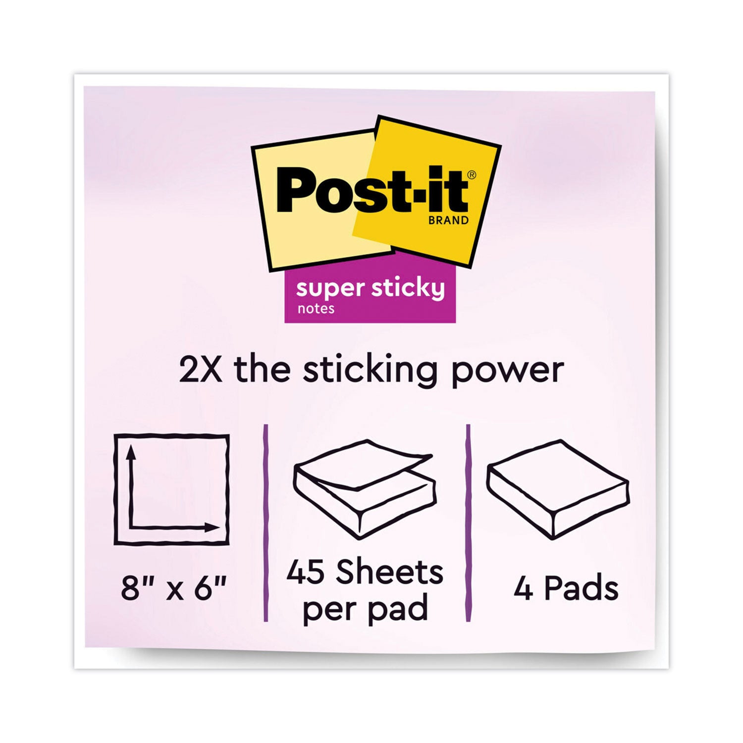 Post-it® Notes Super Sticky Meeting Notes in Energy Boost Collection Colors, 8" x 6", 45 Sheets/Pad, 4 Pads/Pack