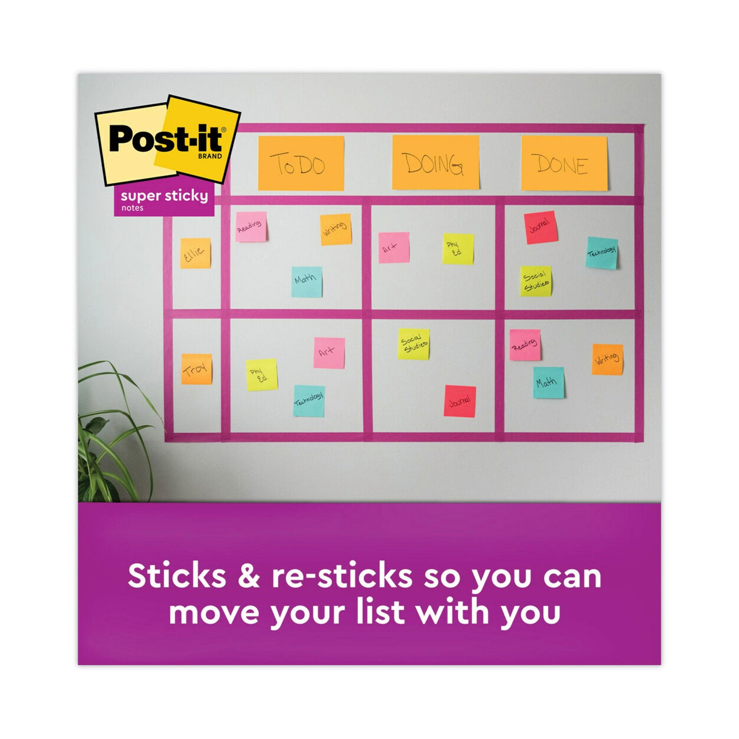 Post-it® Notes Super Sticky Meeting Notes in Energy Boost Collection Colors, 8" x 6", 45 Sheets/Pad, 4 Pads/Pack