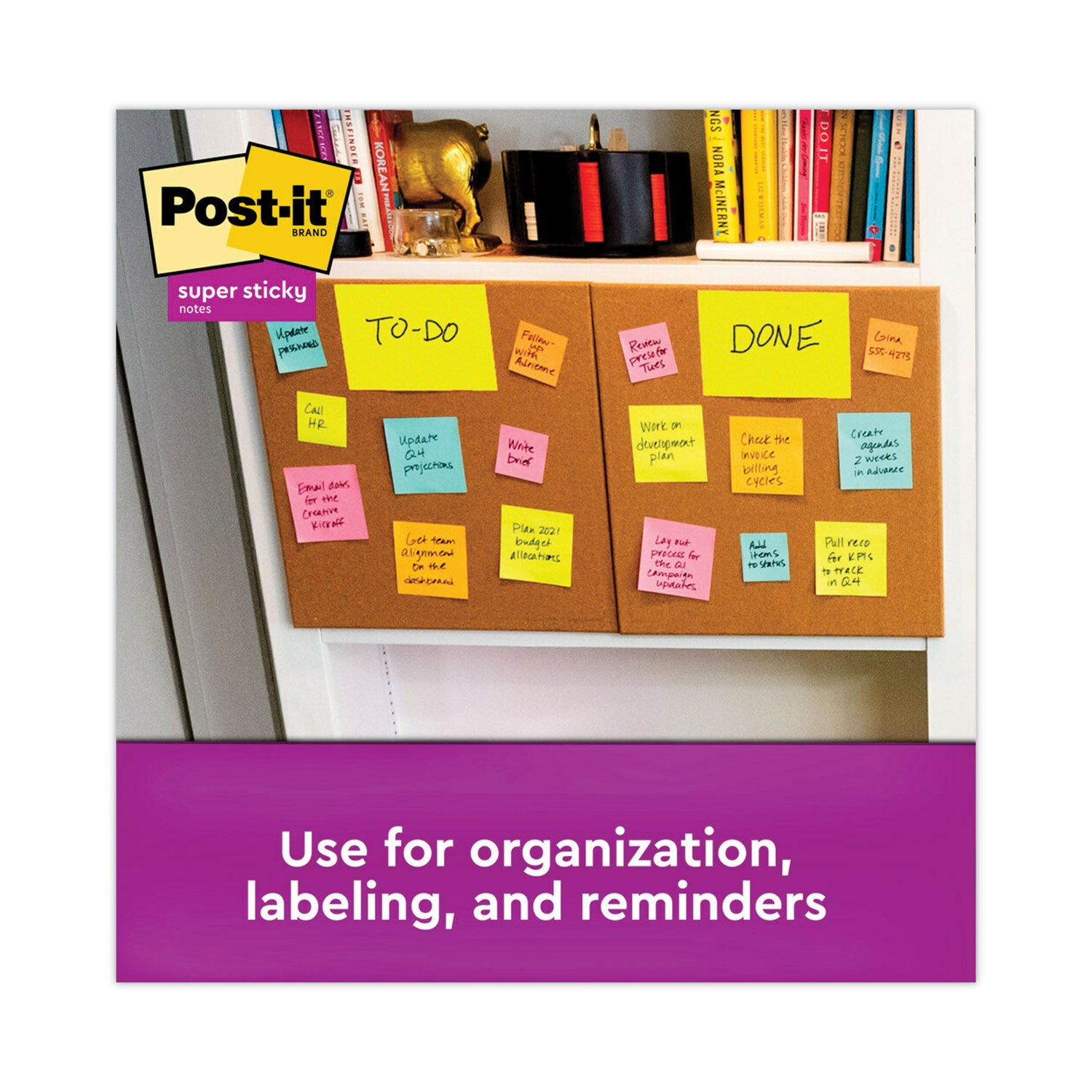 Post-it® Notes Super Sticky Meeting Notes in Energy Boost Collection Colors, 8" x 6", 45 Sheets/Pad, 4 Pads/Pack
