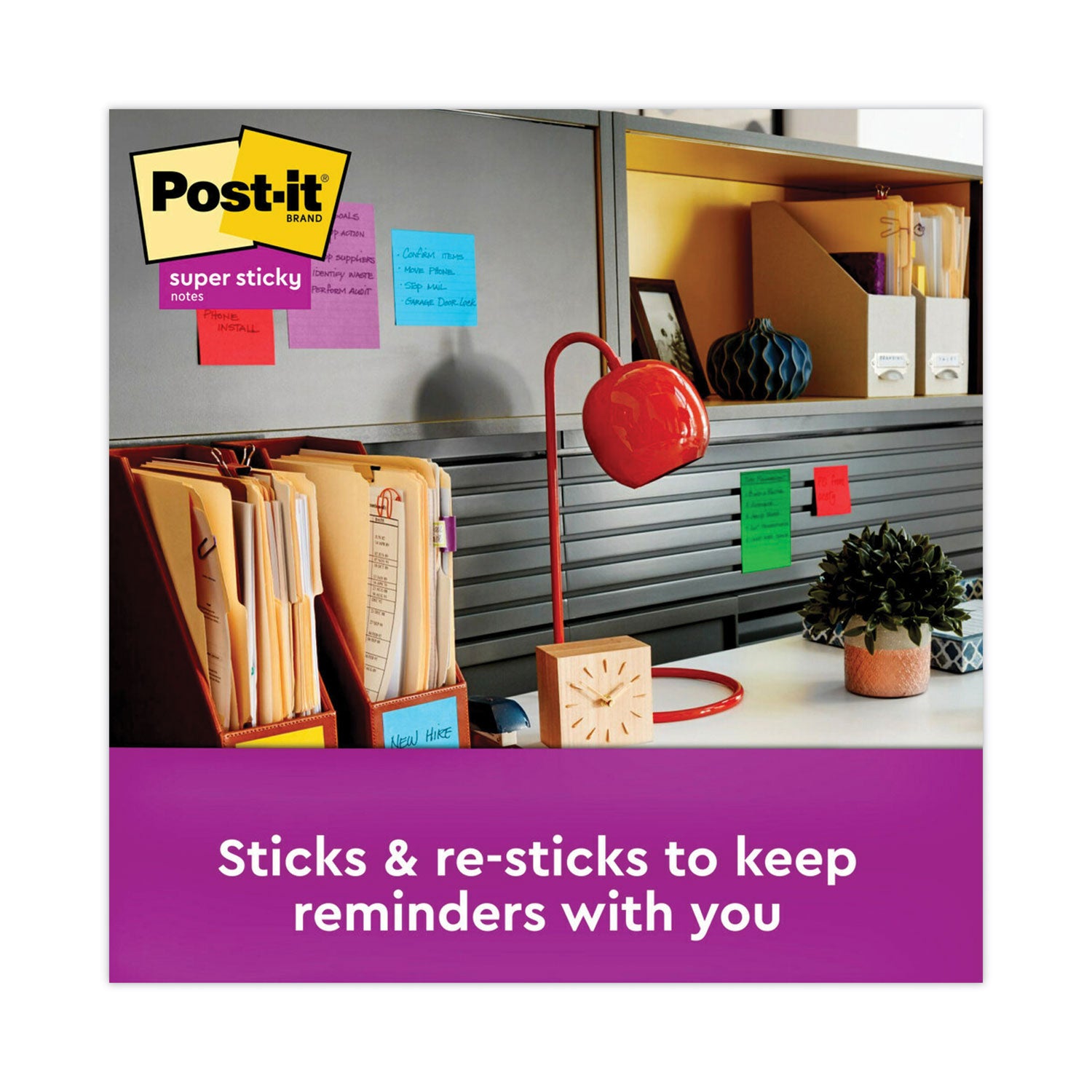 Post-it® Notes Super Sticky Pads in Playful Primary Collection Colors, Cabinet Pack, 3" x 3", 70 Sheets/Pad, 24 Pads/Pack