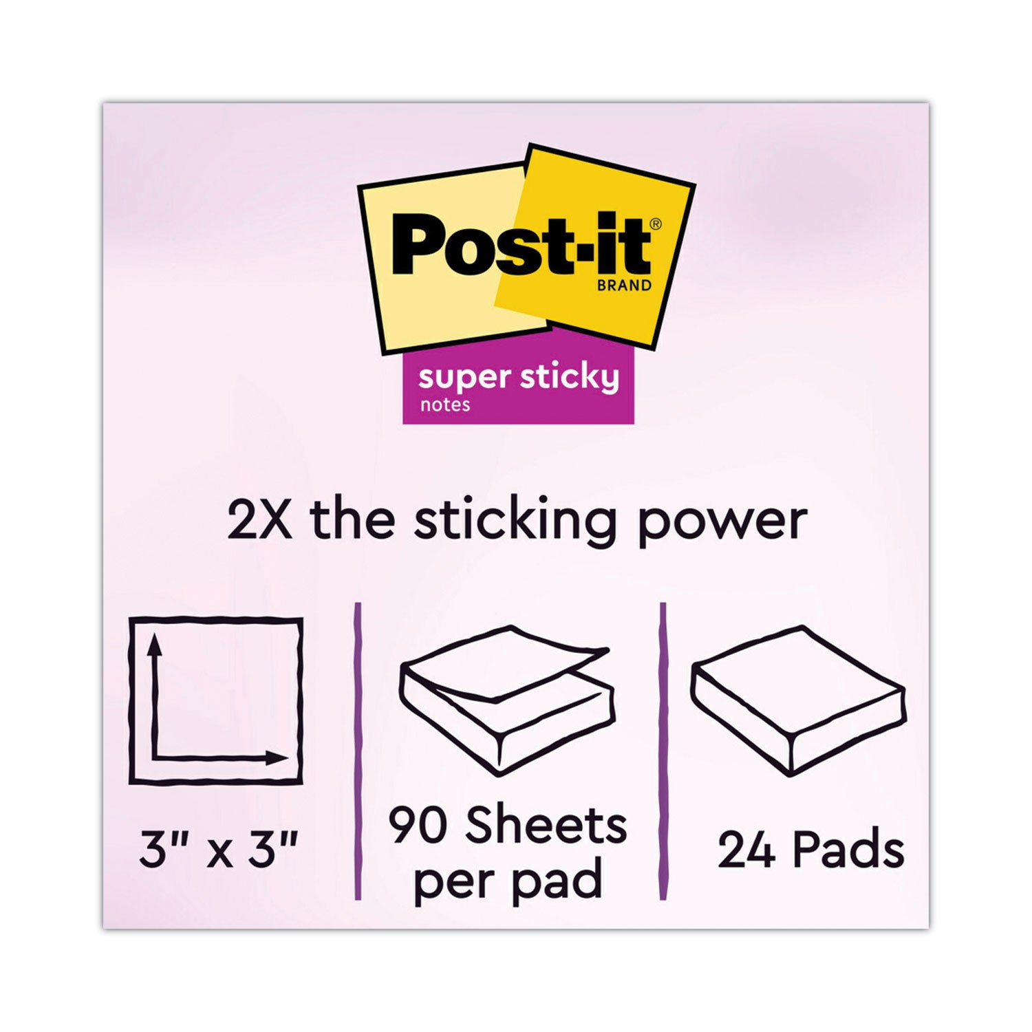 Post-it® Notes Super Sticky Pads in Canary Yellow, Cabinet Pack, 3" x 3", 90 Sheets/Pad, 24 Pads/Pack