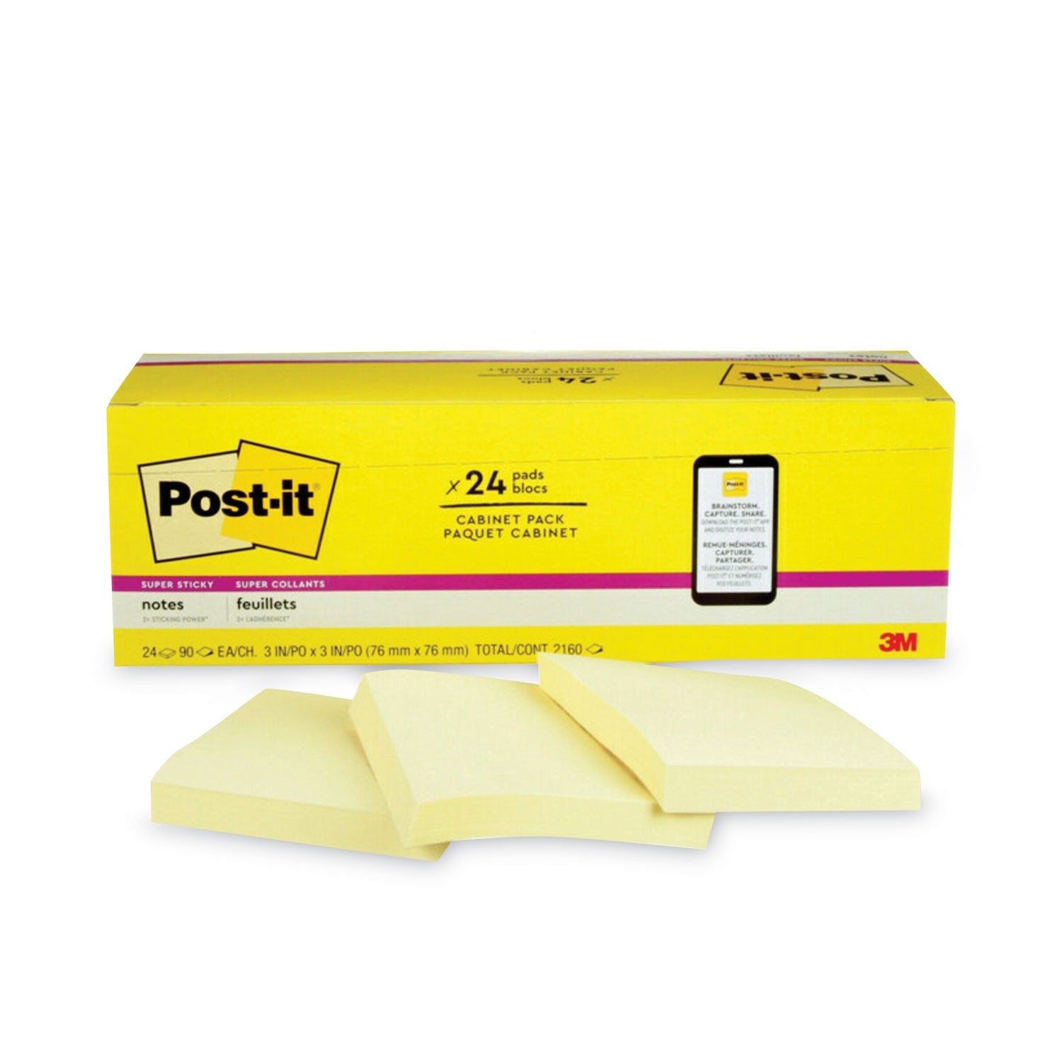 Pads in Canary Yellow, Cabinet Pack, 3" x 3", 90 Sheets/Pad, 24 Pads/Pack
