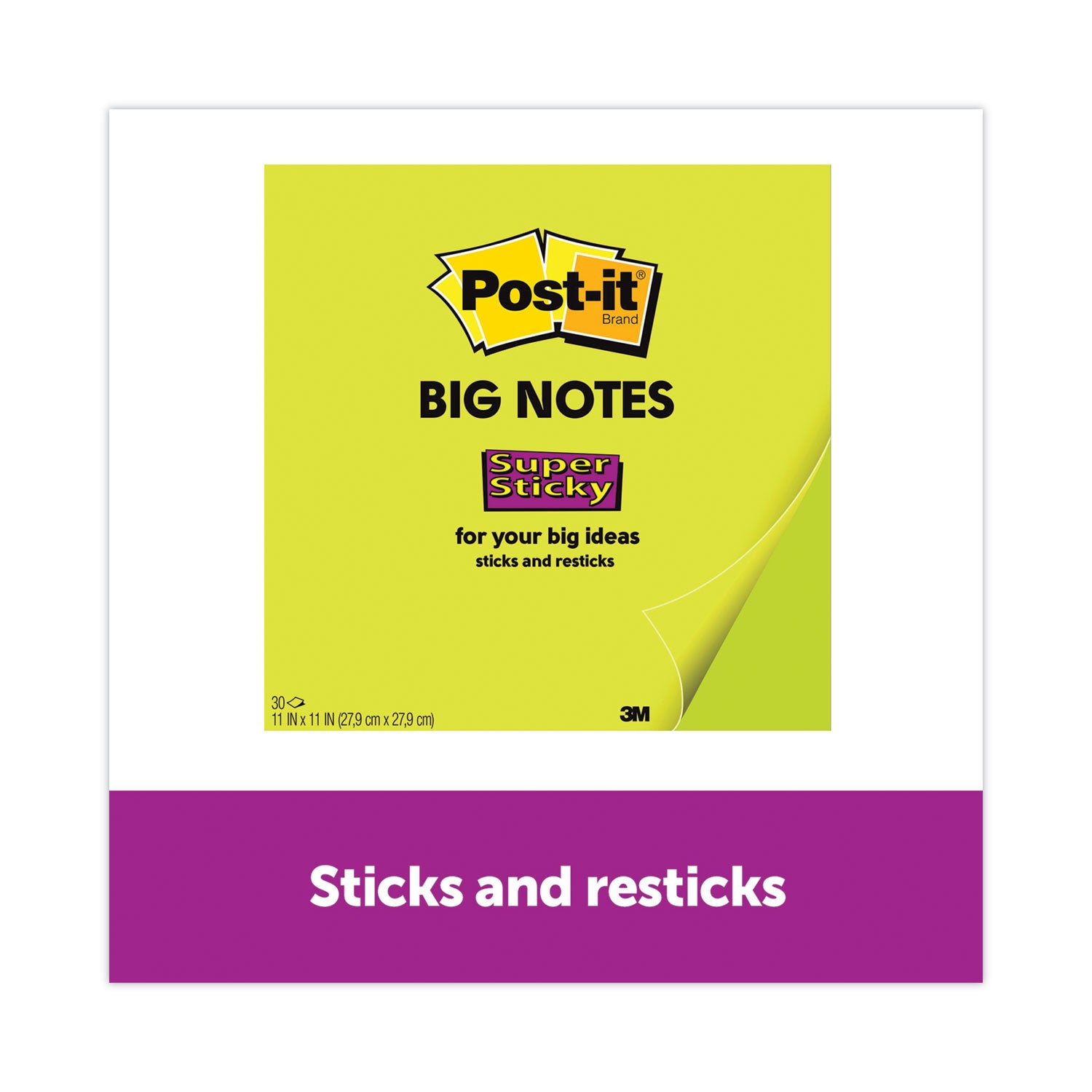 Post-it® Notes Super Sticky Big Notes, Unruled, 11 x 11, Green, 30 Sheets