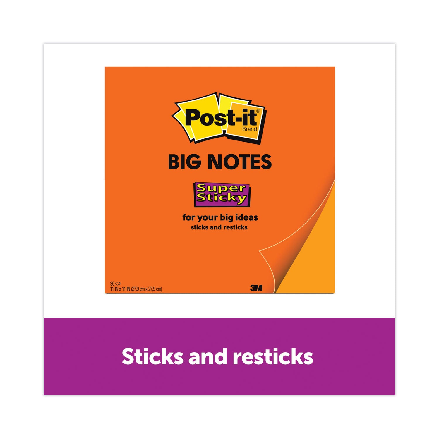 Post-it® Notes Super Sticky Big Notes, Unruled, 11 x 11, Orange, 30 Sheets