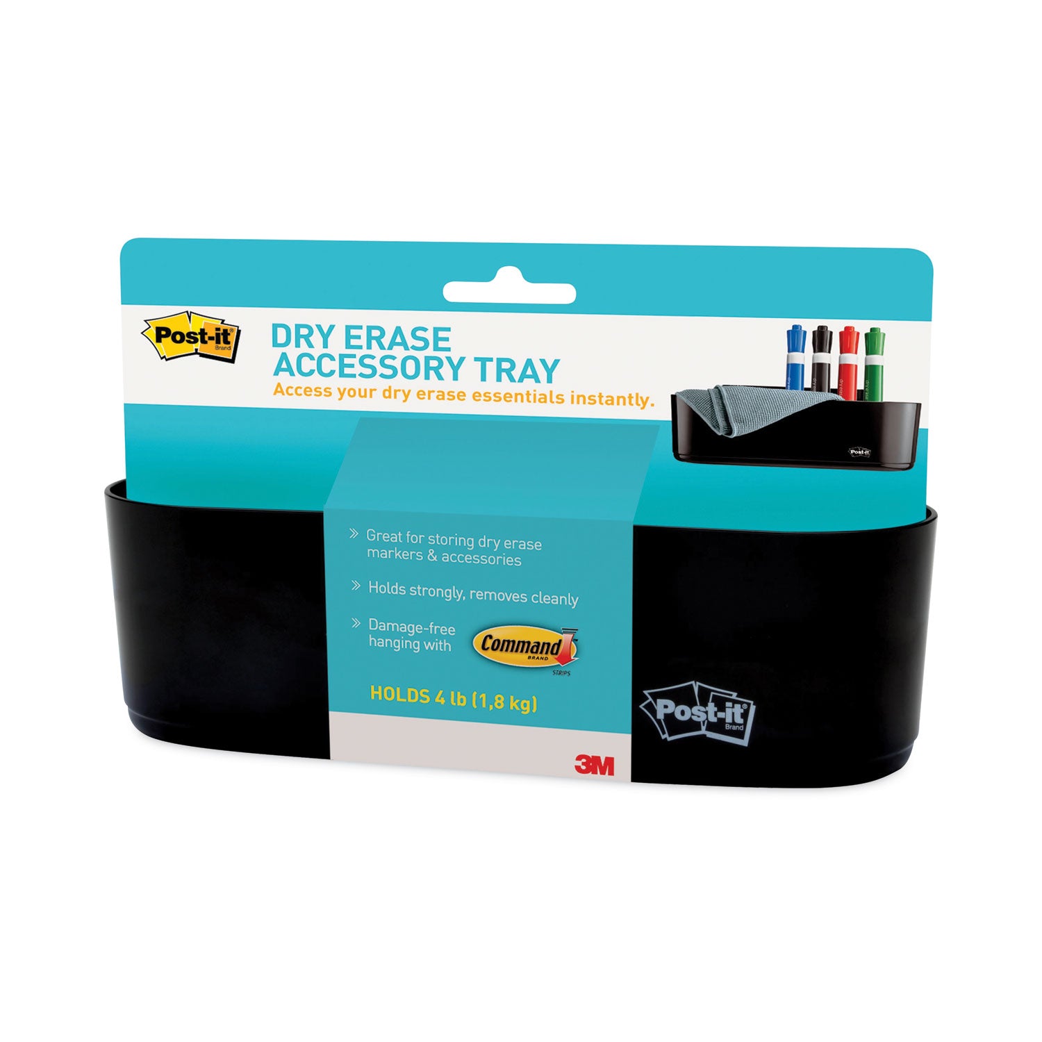 Post-it® Dry Erase Accessory Tray, 8.5" x 3" x 5.25", Black