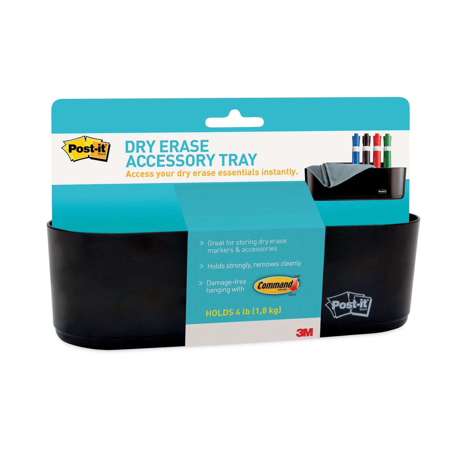 Post-it® Dry Erase Accessory Tray, 8.5" x 3" x 5.25", Black