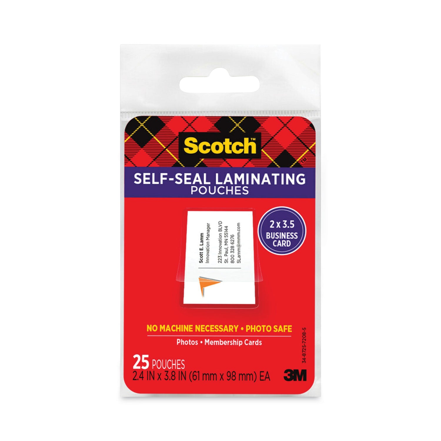 Self-Sealing Laminating Pouches, 9.5 mil, 3.88" x 2.44", Gloss Clear, 25/Pack