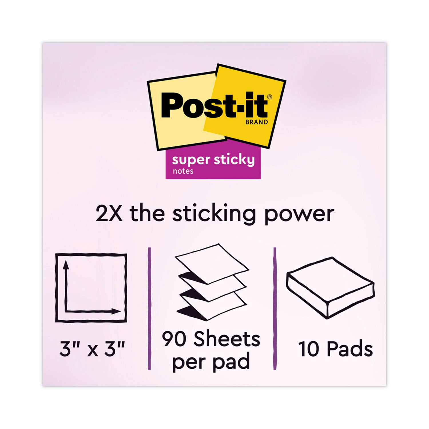 Post-it® Dispenser Notes Super Sticky Pop-up 3 x 3 Note Refill, 3" x 3", Playful Primaries Collection Colors, 90 Sheets/Pad, 10 Pads/Pack