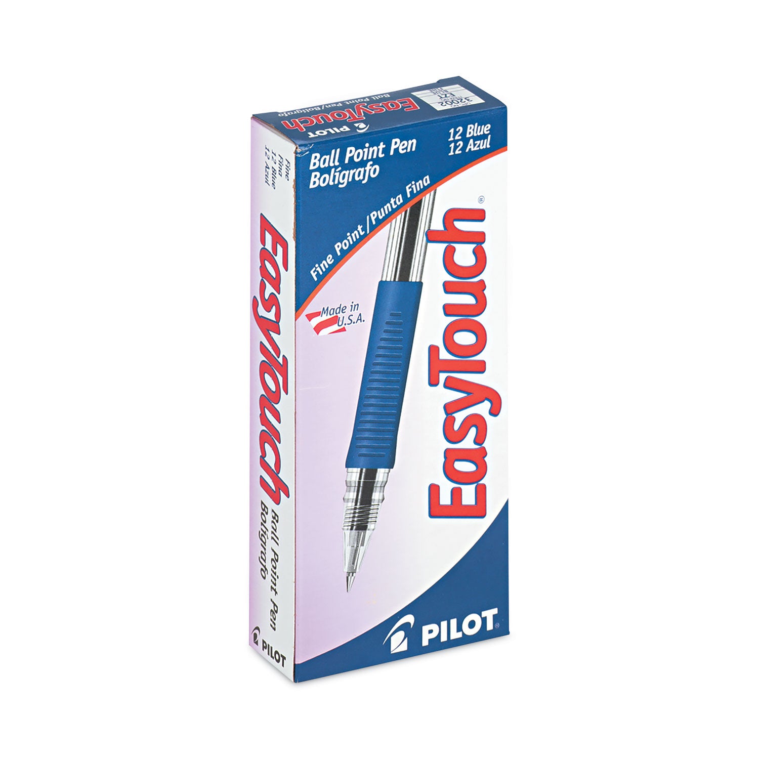 Pilot® EasyTouch Ballpoint Pen, Stick, Fine 0.7 mm, Blue Ink, Clear/Blue Barrel, Dozen