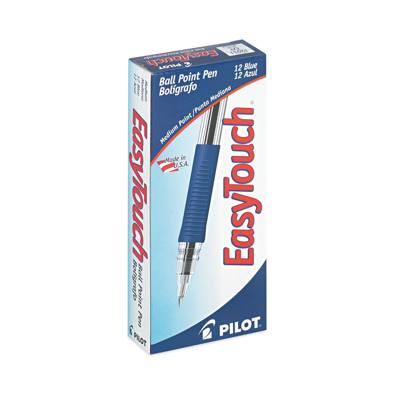 Pilot® EasyTouch Ballpoint Pen, Stick, Medium 1 mm, Blue Ink, Clear/Blue Barrel, Dozen