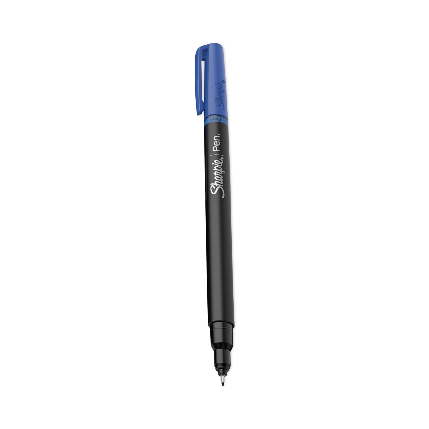 Sharpie® Water-Resistant Ink Porous Point Pen, Stick, Fine 0.4 mm, Blue Ink, Black/Blue Barrel, Dozen