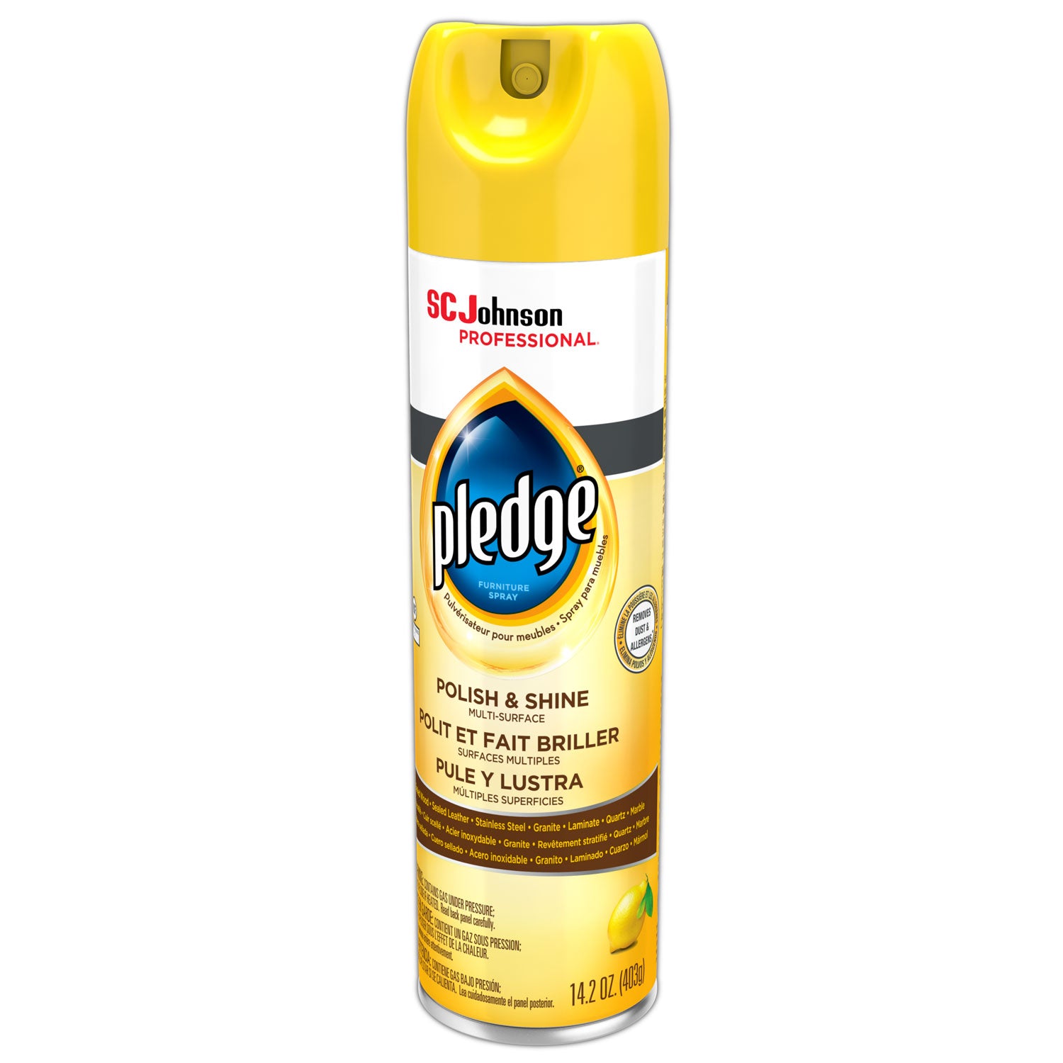 Pledge® Furniture Polish, Lemon, 14.2 Oz Aerosol Spray