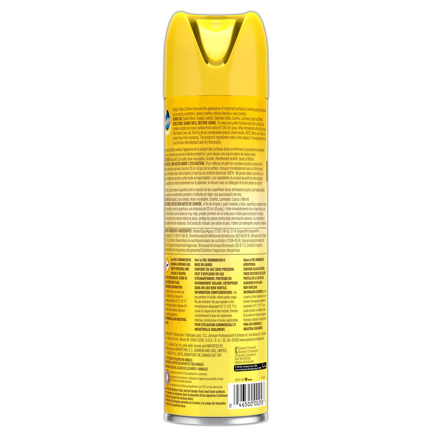 Pledge® Furniture Polish, Lemon, 14.2 Oz Aerosol Spray
