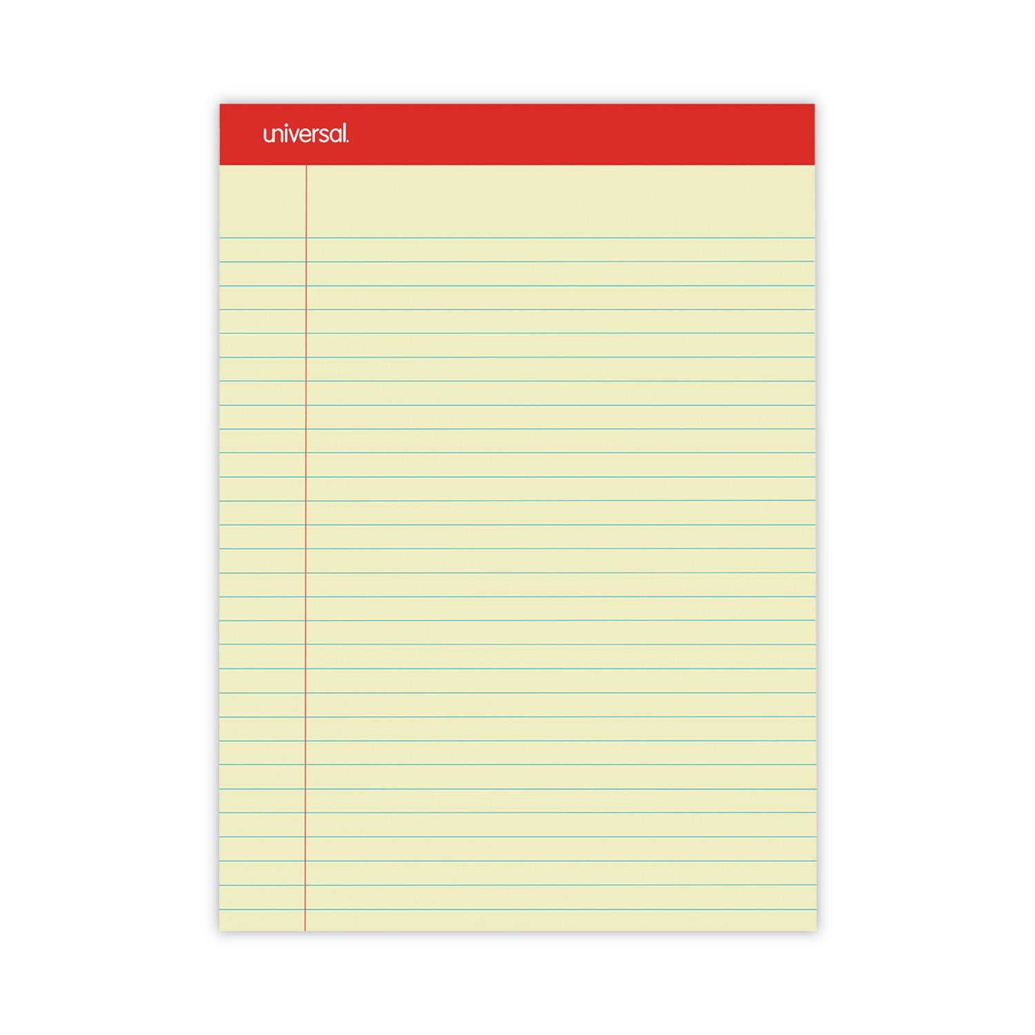 Universal® Perforated Ruled Writing Pads, Wide/legal Rule, Red Headband, 50 Canary-Yellow 8.5 X 11.75 Sheets, Dozen