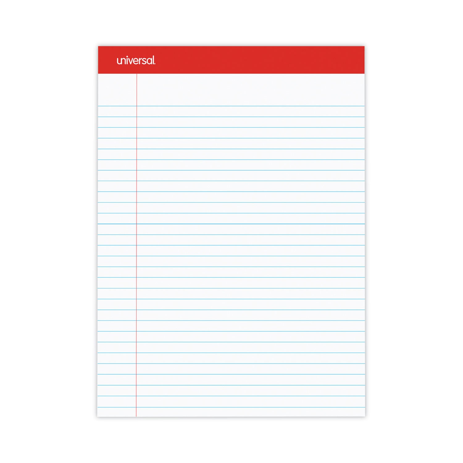 Universal® Perforated Ruled Writing Pads, Wide/legal Rule, Red Headband, 50 White 8.5 X 11.75 Sheets, Dozen