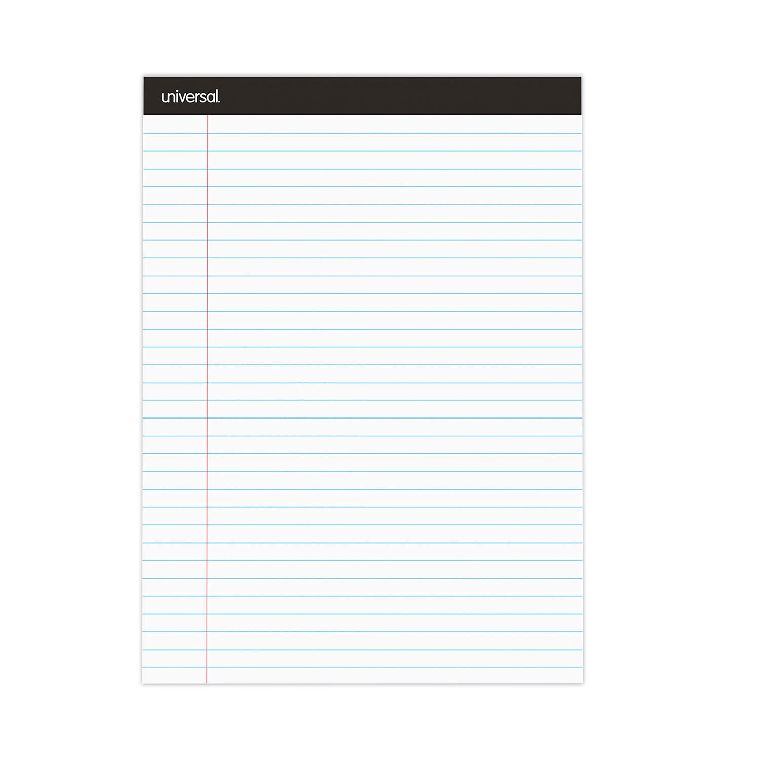 Universal® Premium Ruled Writing Pads With Heavy-Duty Back, Wide/legal Rule, Black Headband, 50 White 8.5 X 11 Sheets, 6/pack