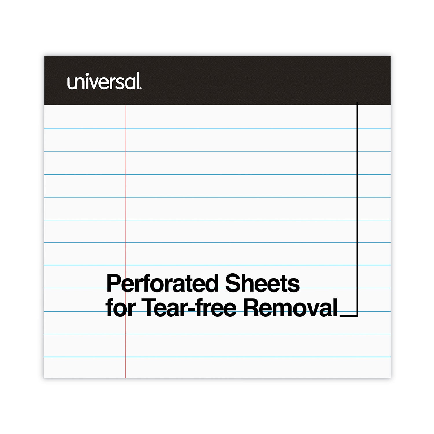 Universal® Premium Ruled Writing Pads With Heavy-Duty Back, Wide/legal Rule, Black Headband, 50 White 8.5 X 11 Sheets, 6/pack