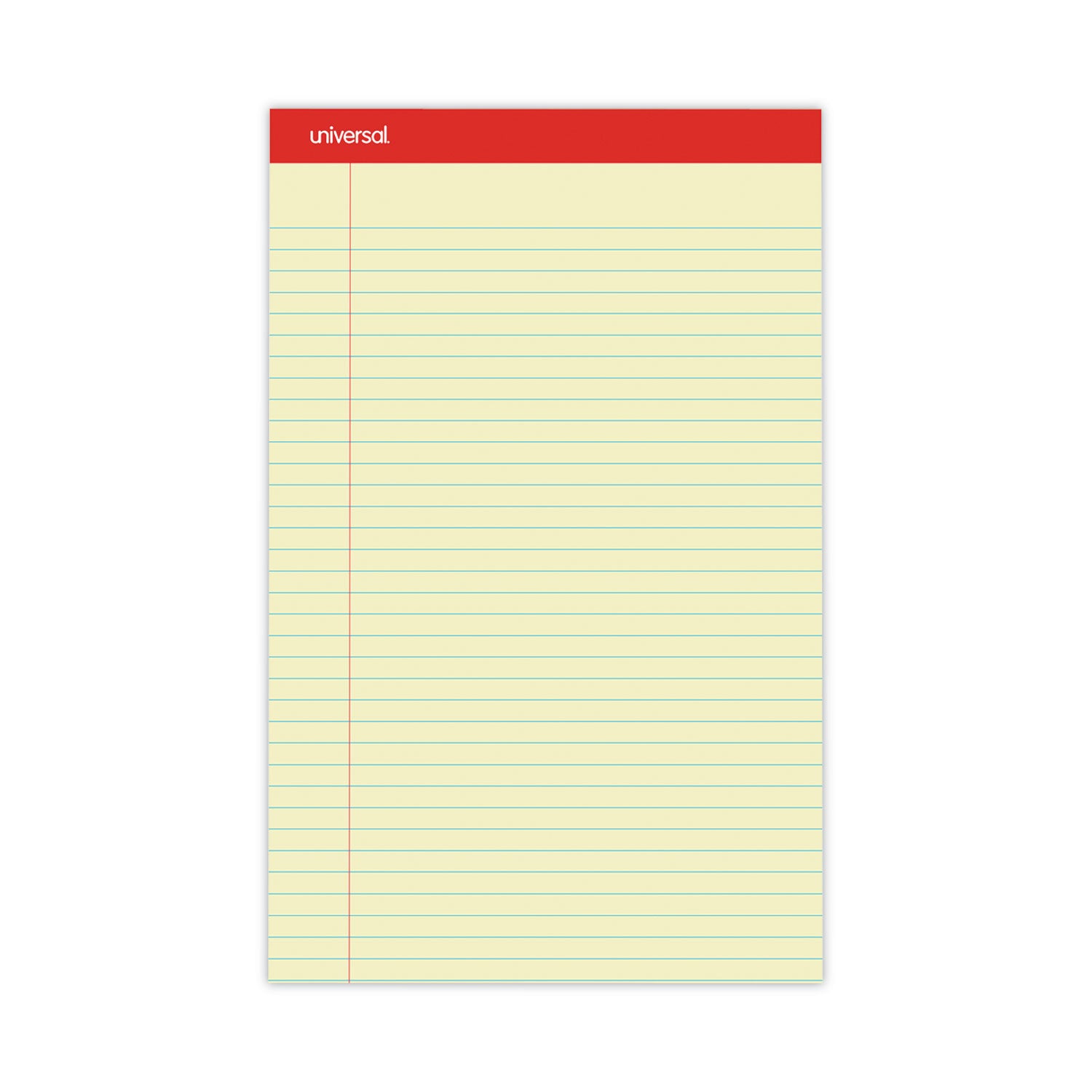 Universal® Perforated Ruled Writing Pads, Wide/legal Rule, Red Headband, 50 Canary-Yellow 8.5 X 14 Sheets, Dozen