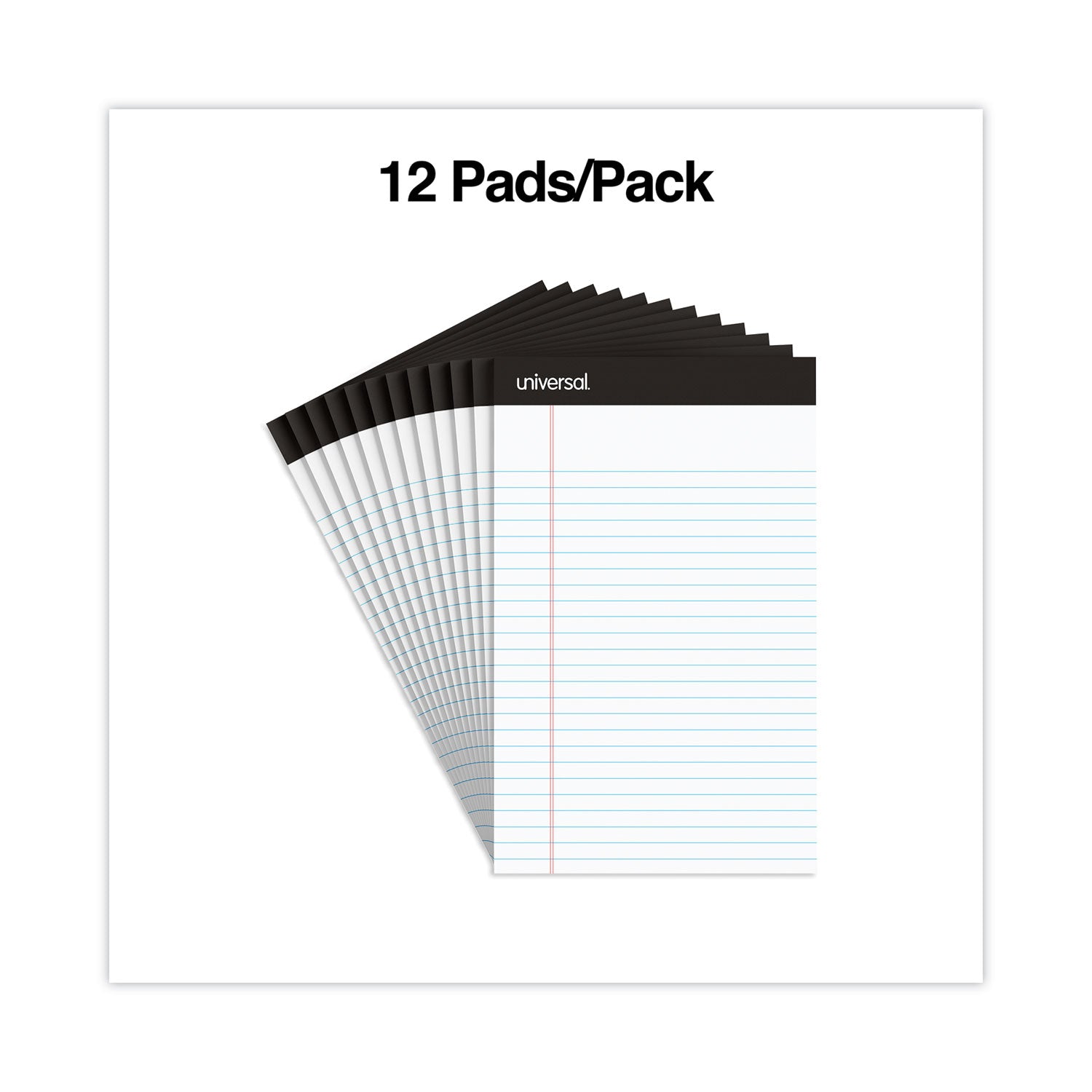 Universal® Premium Ruled Writing Pads With Heavy-Duty Back, Narrow Rule, Black Headband, 50 White 5 X 8 Sheets, 12/pack
