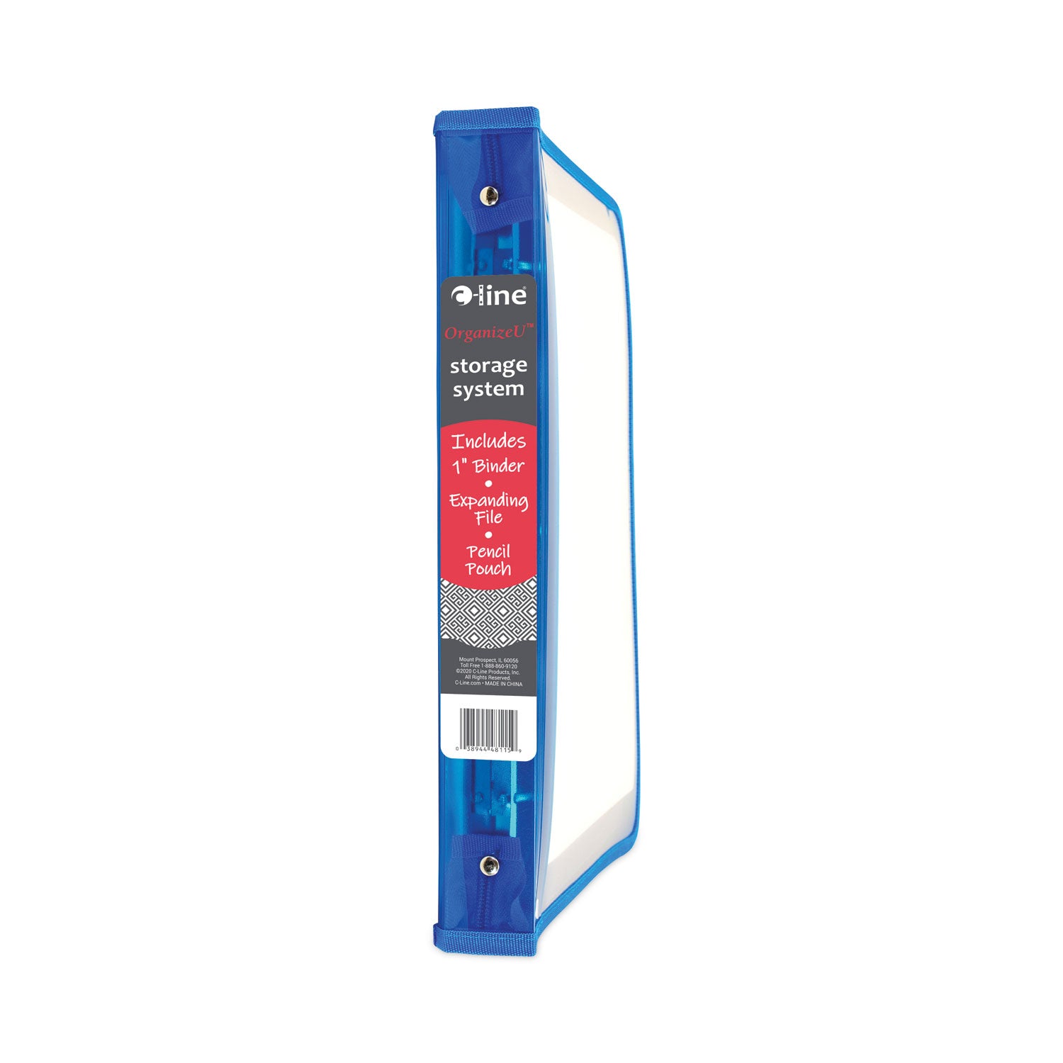 C-Line® Zippered Binder with Expanding File, 2" Expansion, 7 Sections, Zipper Closure, 1/6-Cut Tabs, Letter Size, Bright Blue