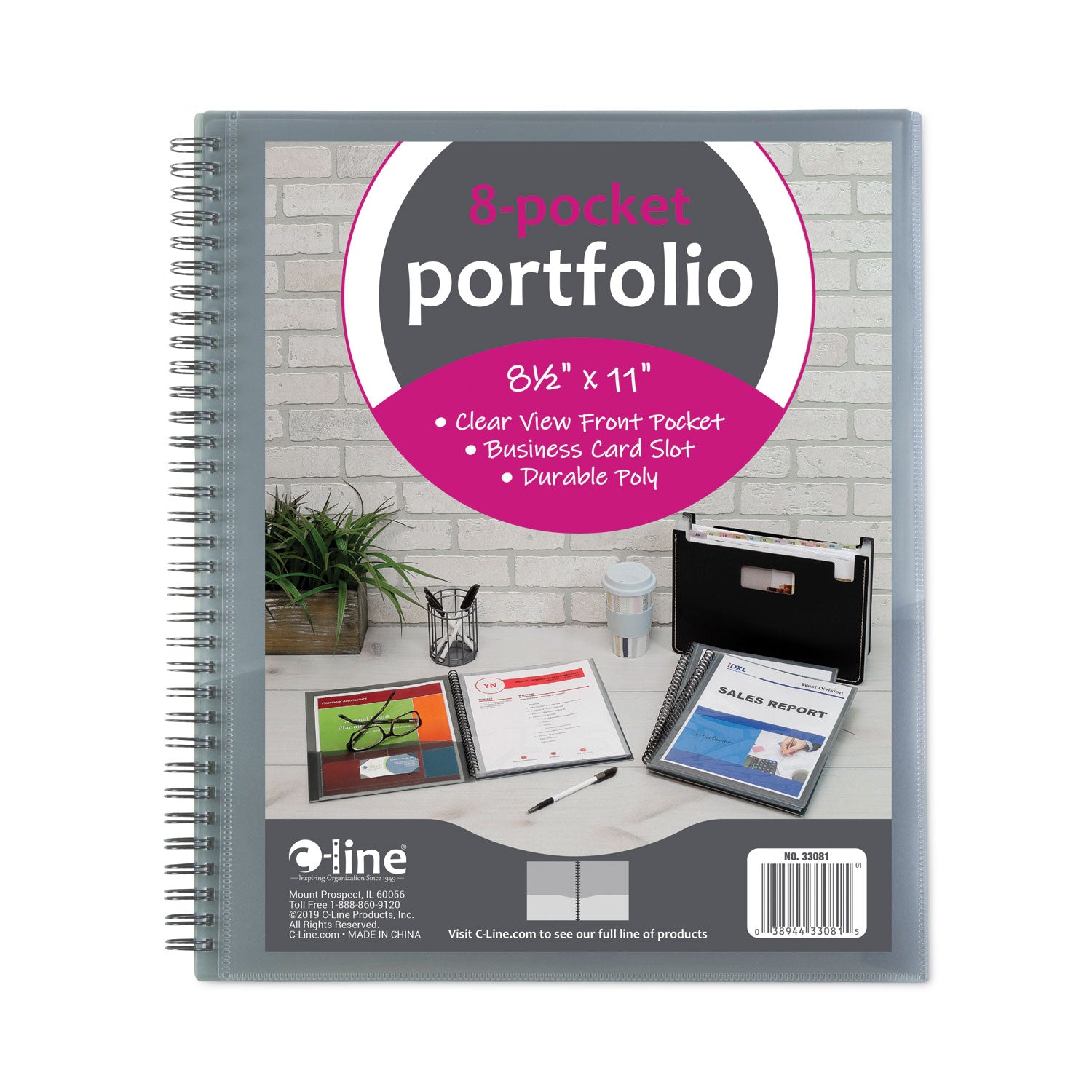 C-Line® Eight-Pocket Portfolio, Polypropylene, 8.5 X 11, Smoke/smoke