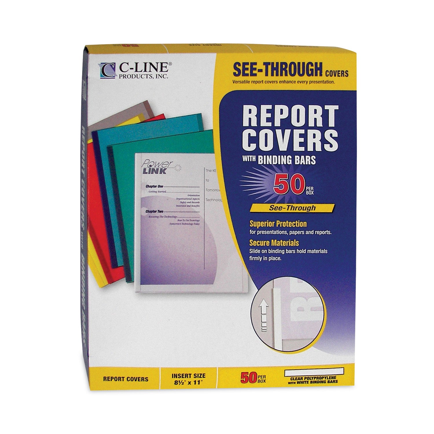 C-Line® Vinyl Report Covers with Binding Bars, 0.13" Capacity, 8.5 x 11, Clear/Clear, 50/Box