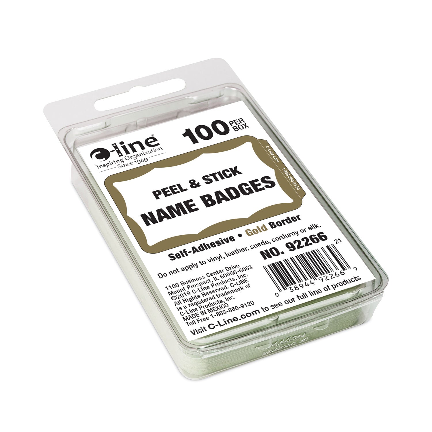 C-Line® Self-Adhesive Name Badges, 3.5 X 2.25, Gold, 100/box